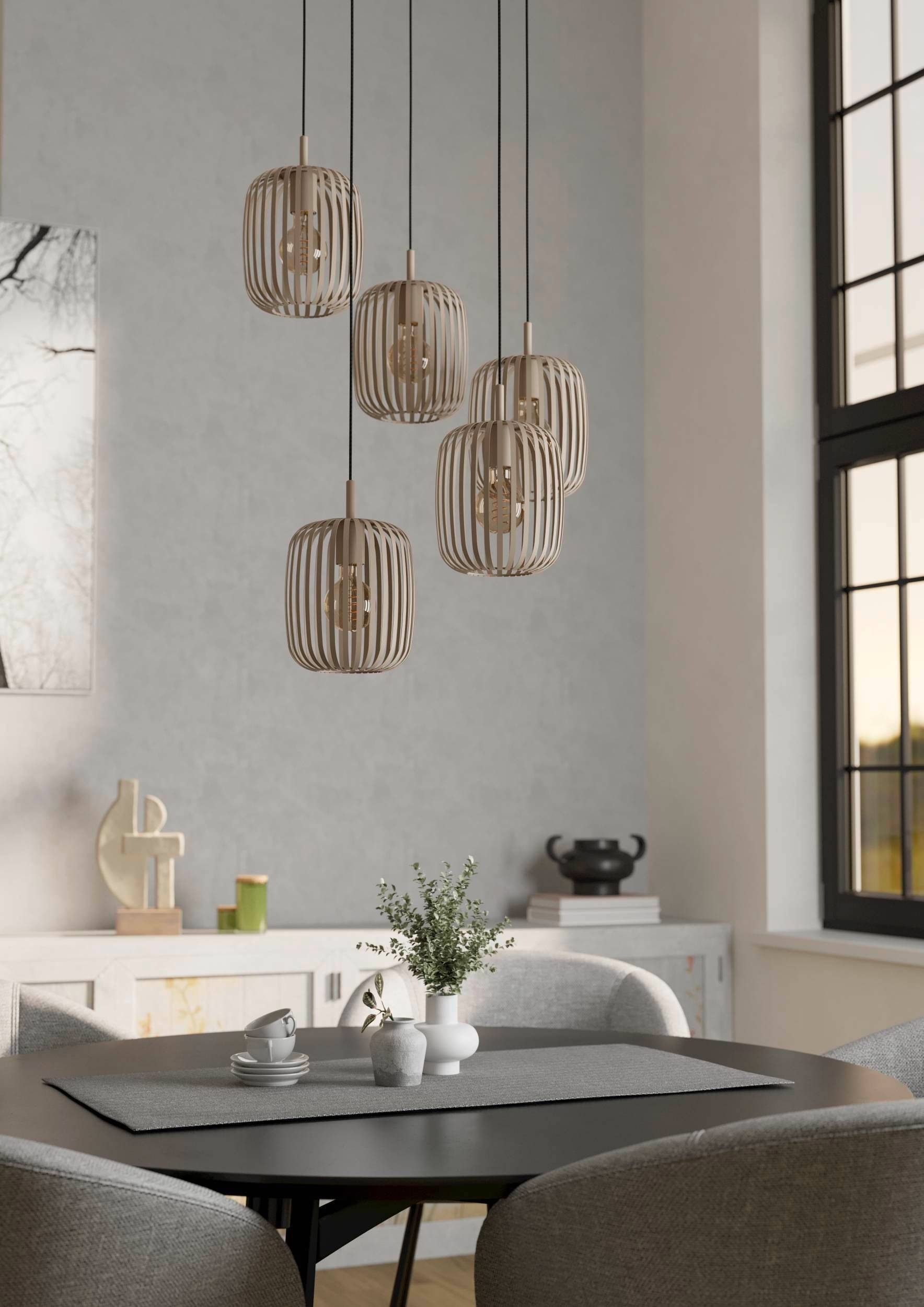 EGLO Pendelleuchte »Hängeleuchte ROMAZZINA, exkl. E27, Stahl in sandfarben, Pendellampe«, 5 flammig, Leuchtmittel E27 | ohne Leuchtmittel, Esszimmerlampe, 200x50cm, 1-flammig, modern, minimalistisch, Rondell