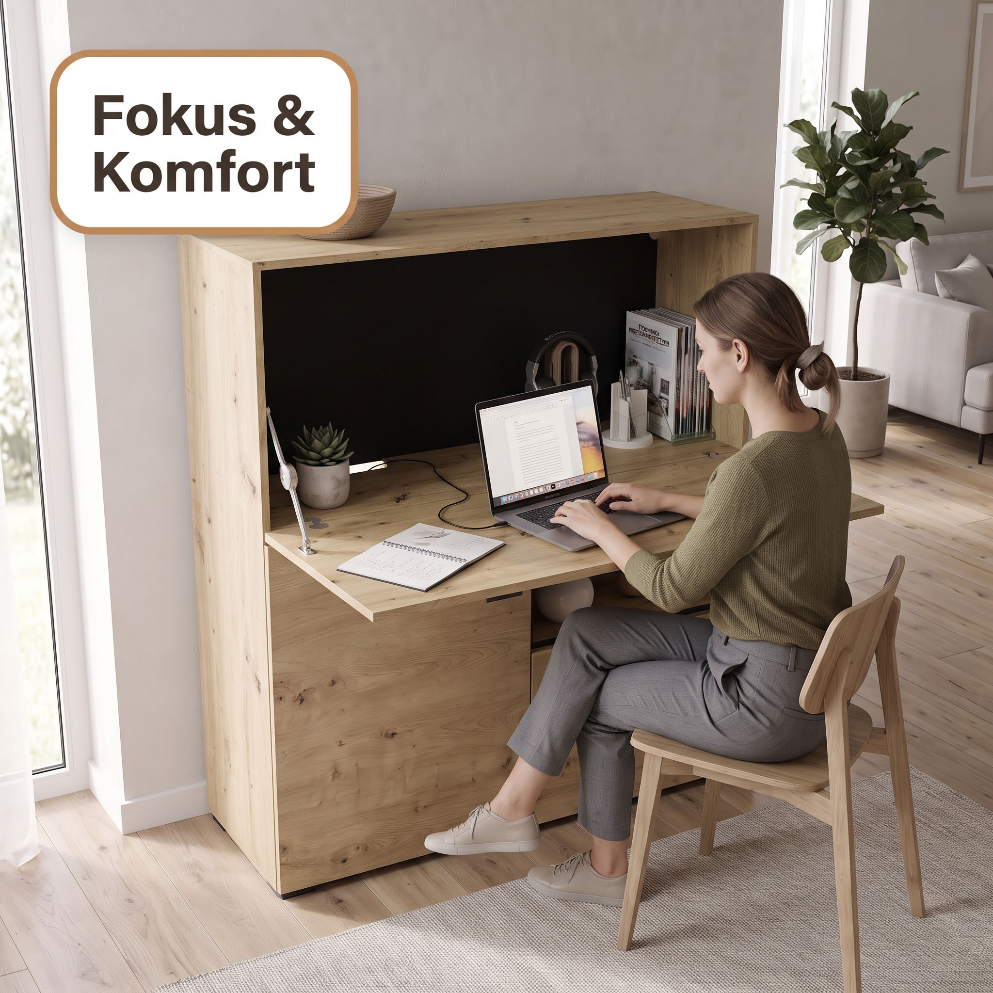byLIVING Sekretär »FRAME« Artisan Eiche (Eiche-Optik)/schwarz, 1 Türen, 2 Klapptür, B 120 cm