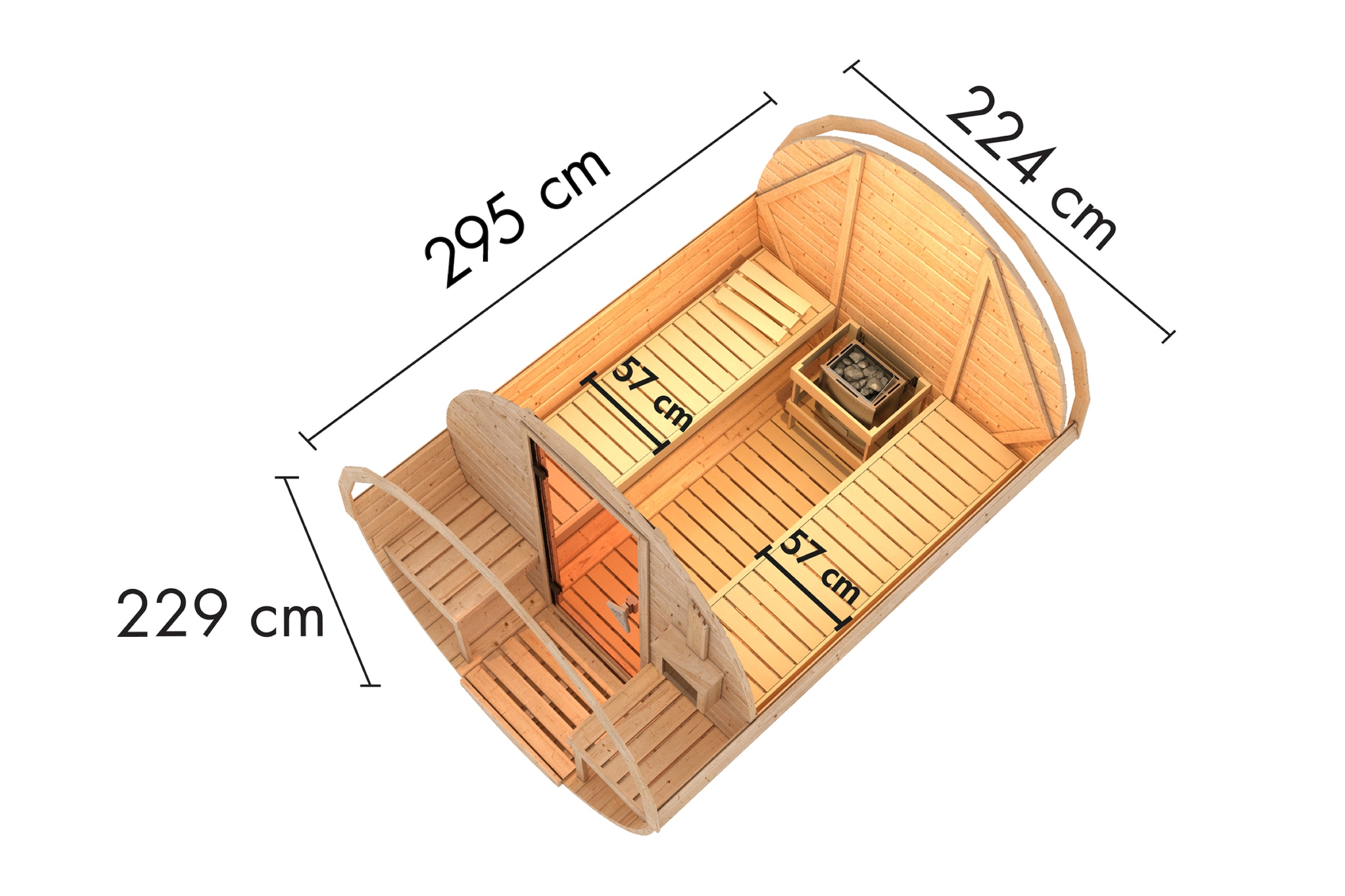 KONIFERA Fasssauna »Lathy XL«, 9-kW-Ofen mit integrierter Steuerung