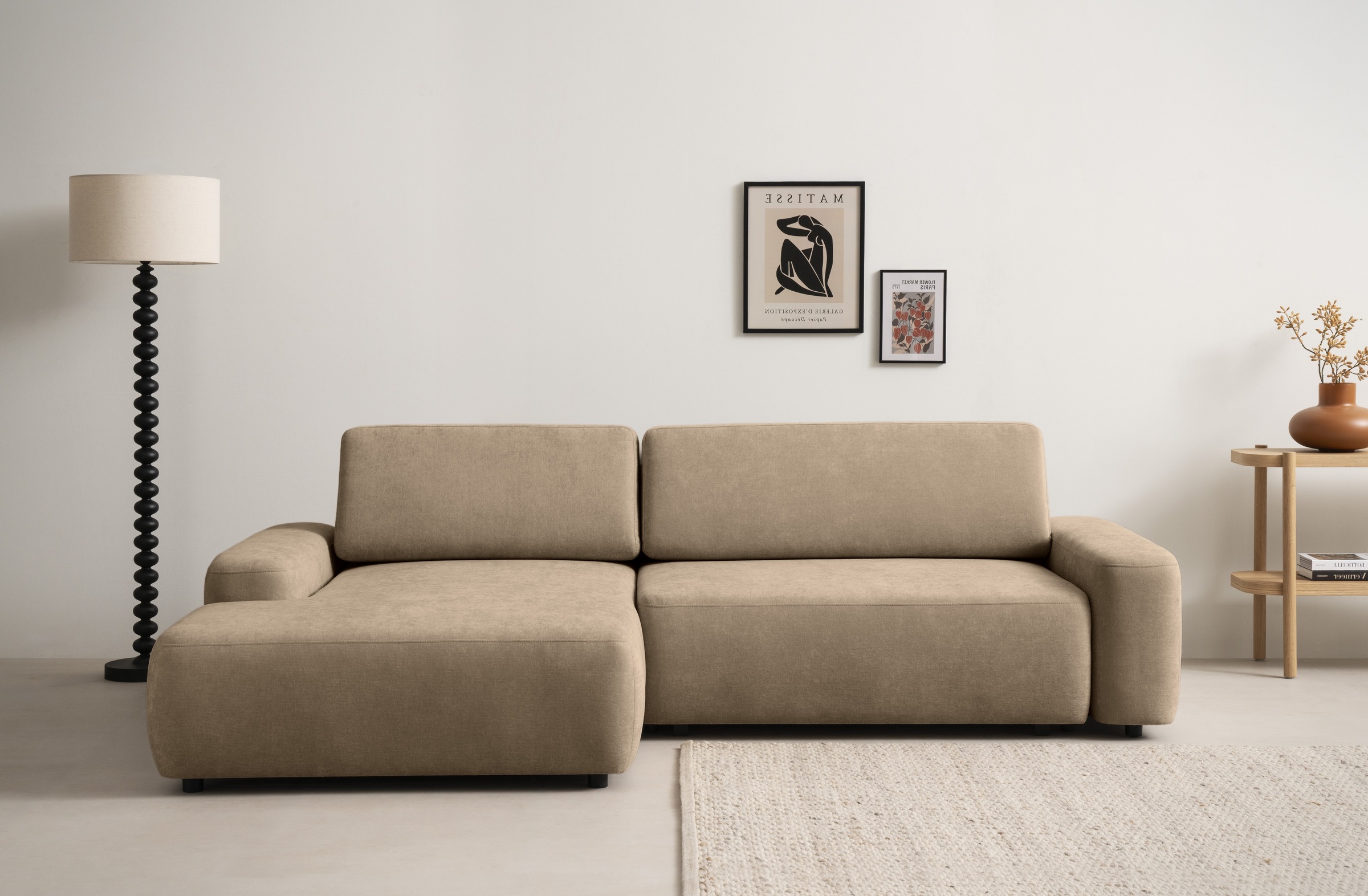 INOSIGN Ecksofa »TORGE (264cm), Schlafsofa in Cord, Samtvelours o Struktur fein, L-Form«, Schlaffunktion, Bettkasten, Liegefläche: 125/210 cm