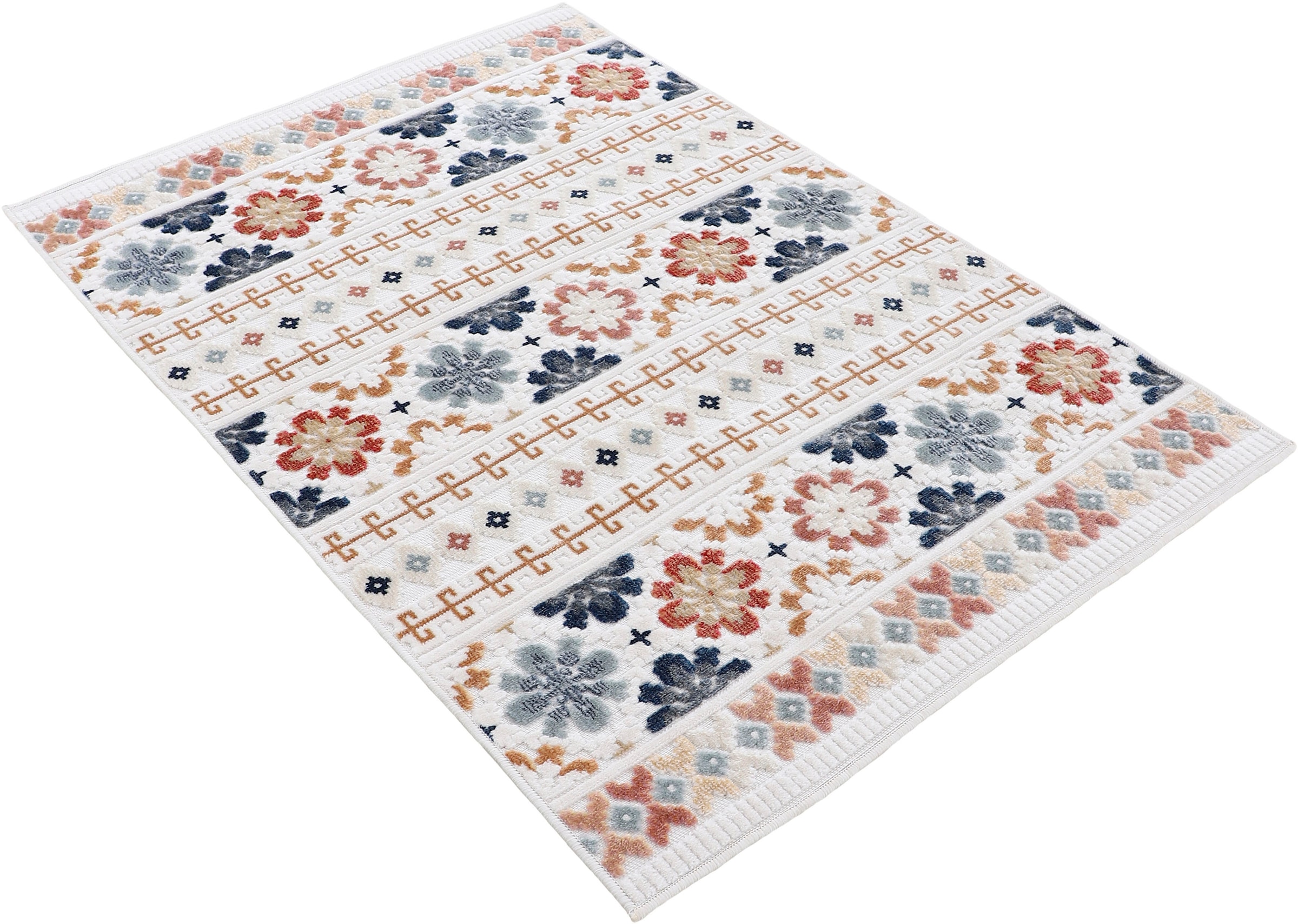 carpetfine Teppich »Deja 103«, rechteckig, 4 mm Höhe, robustes Flachgewebe, Motiv- Floral Palmenblätter, Hoch-Tief Effekt