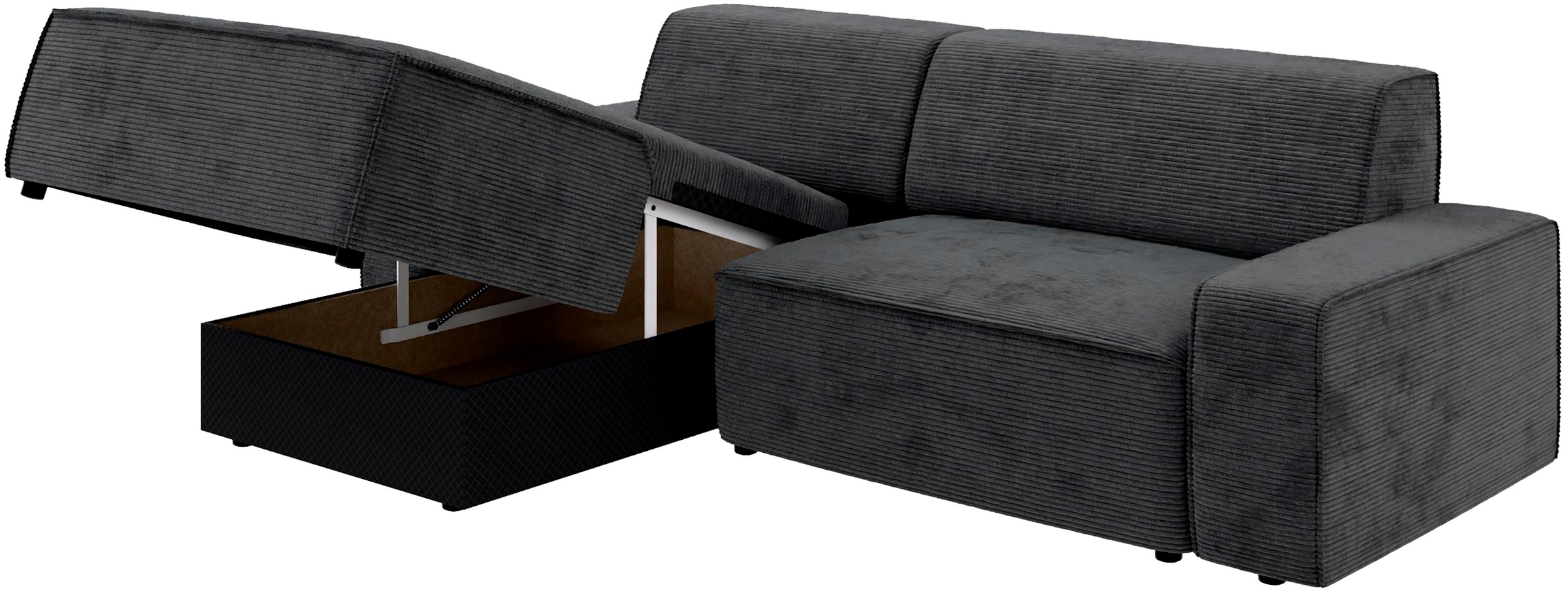 TRENDMANUFAKTUR Ecksofa »Graz, wahlweise mit Sitzvorschub und Bettkasten, L-Form, Breite 246 cm«, in Cord-, haustierfreundlichem LEO Struktur- oder LUMOS-3D-Bezug