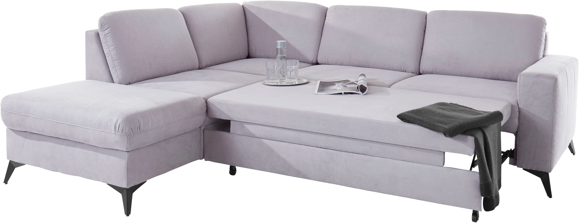 Places of Style Ecksofa »Lolland L-Form«, Wahlweise mit Bettfunktion und Stauraum, auch mit abwischbarem Bezug