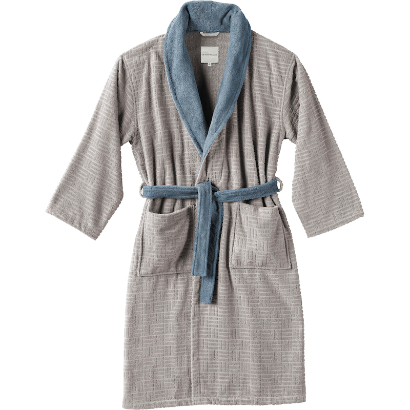 TOM TAILOR HOME Unisex-Bademantel »Wellness« 1 Stk. tlg., für Damen & Herren, farblich abgesetzter Kragen, Hoch/Tief-Webtechnik silver L Länge:...