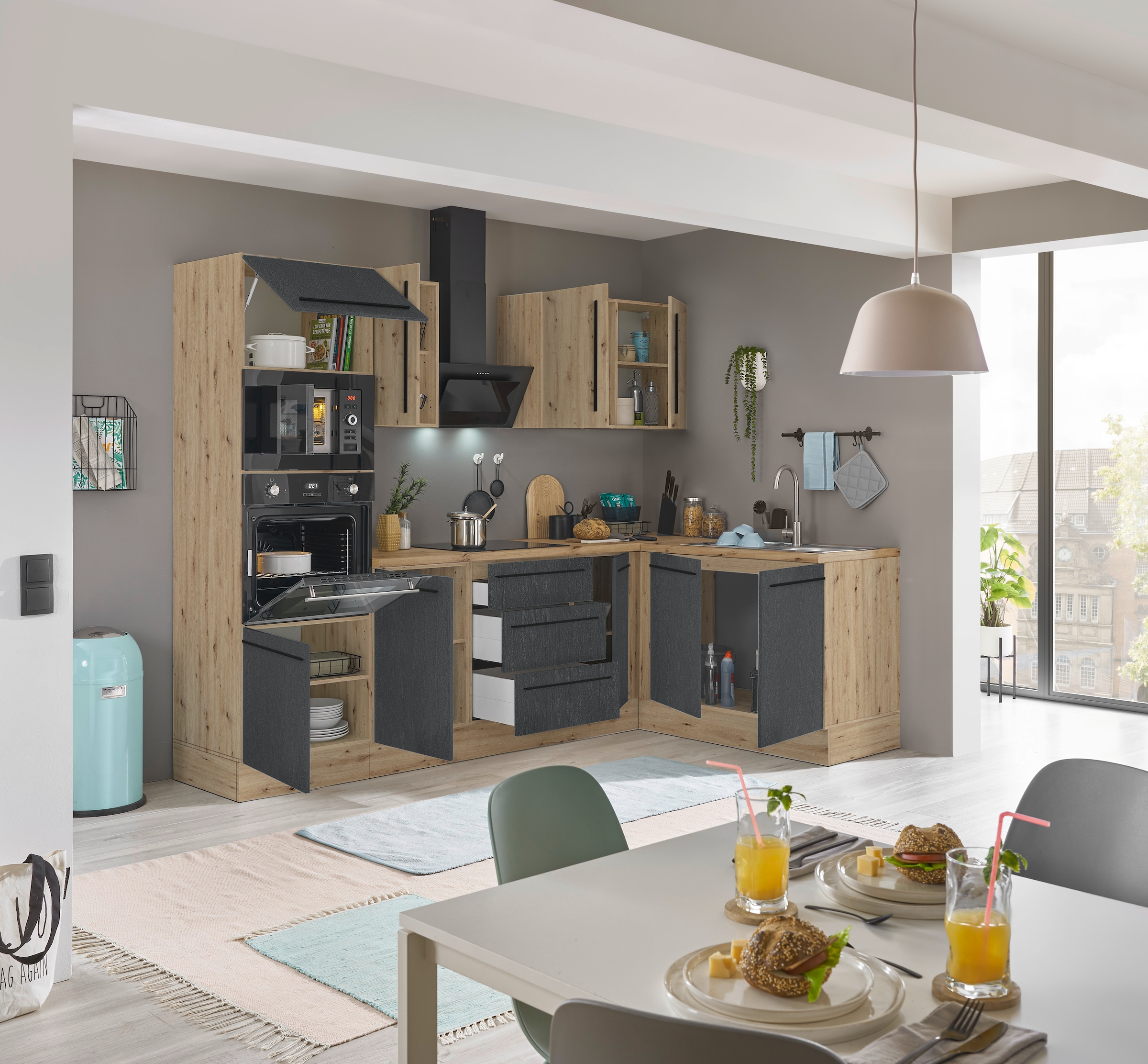 KOCHSTATION Winkelküche »Florida, Stellbreite 270x165 cm«, wahlweise mit E-Geräten, mit Softclose für Türen und Schubkästen