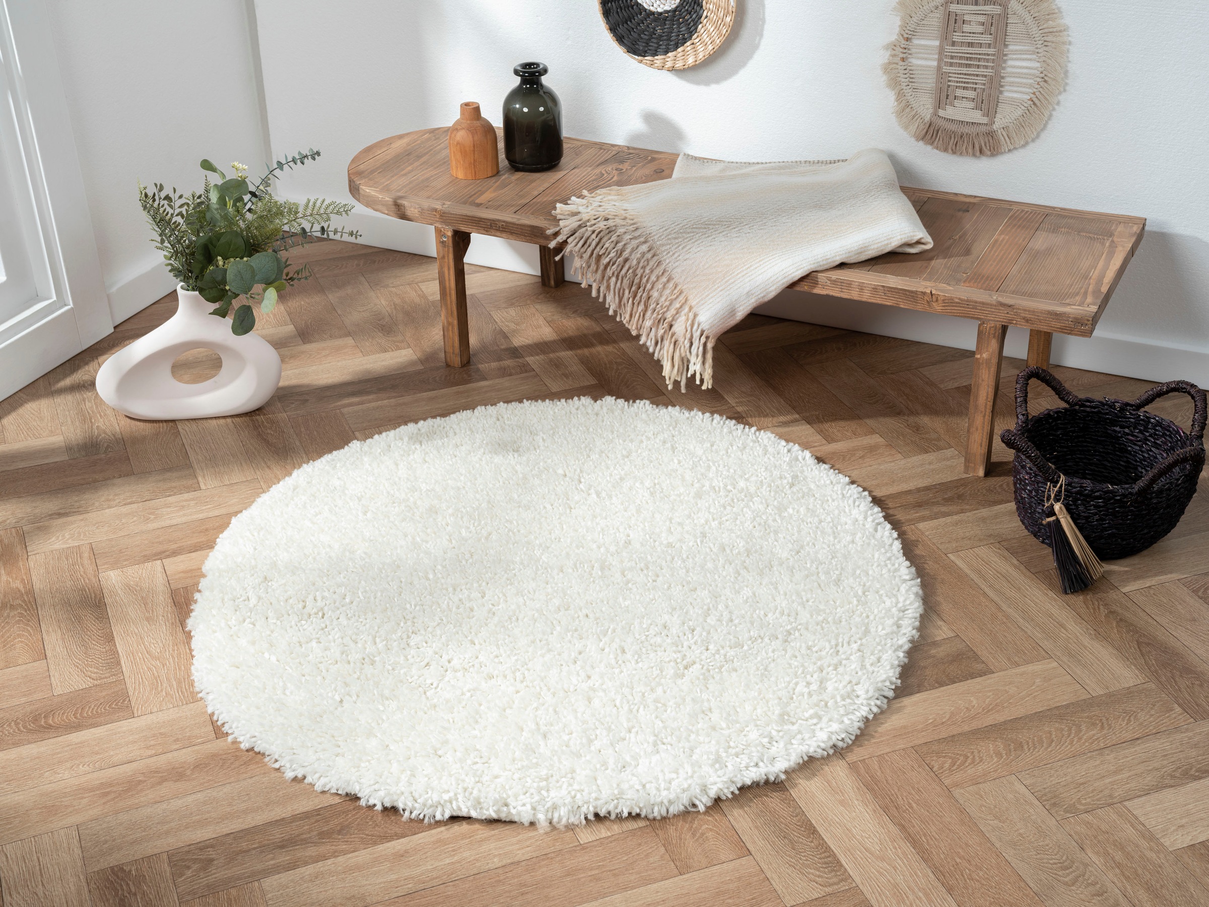 Myflair Möbel & Accessoires Hochflor-Teppich »My Shaggy«, rund, 37 mm Höhe, Shaggy, Uni Farben, leicht glänzend, Microfaser, extra flauschig