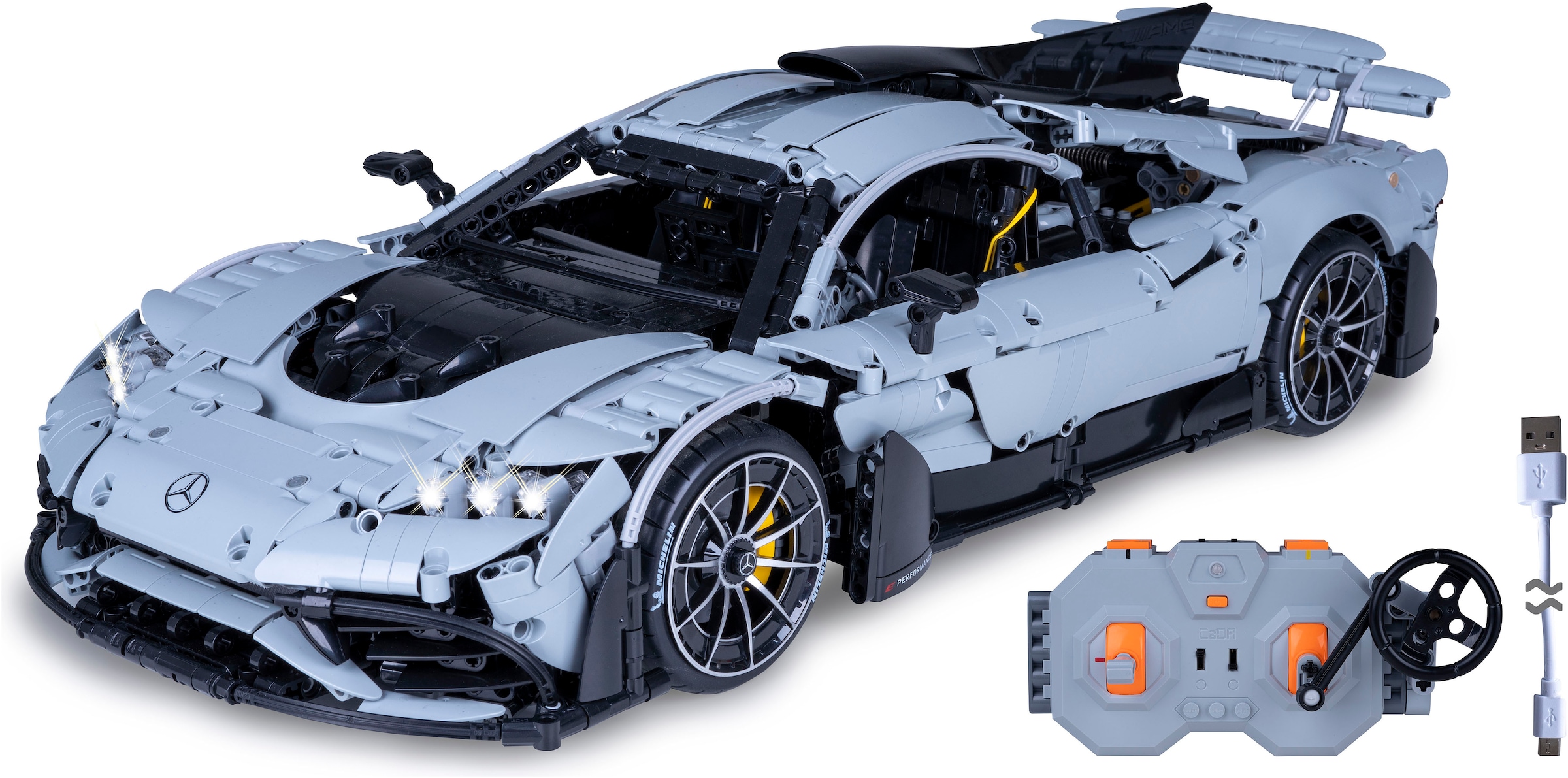 Jamara RC-Auto »CaDA, Mercedes-AMG ONE 1:8 grau 2,4GHz Bricks«, (3295 tlg.), mit LED Licht