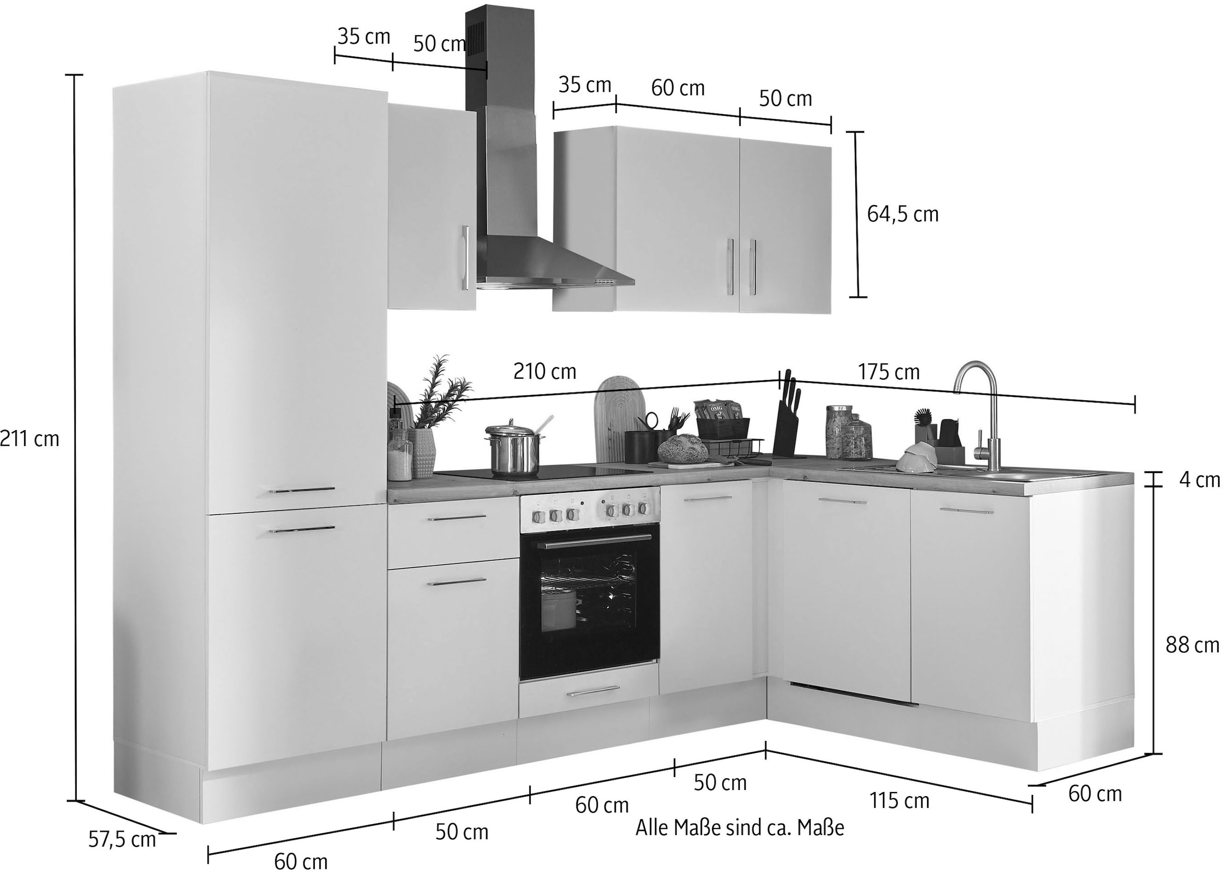 BASIC by Balculina Winkelküche »Turin«, Stellbreite 280x175 cm, wahlweise mit E-Geräten