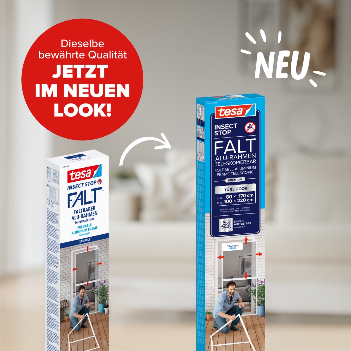 tesa Insektenschutz-Tür »FALT Alu Rahmen teleskopierbar Premium für Türen« Packung, Teleskop Alu Rahmen, 1 Stk. tlg. Alu Insektenschutz 80 cm x 170 cm bis 100x cm x 220 cm