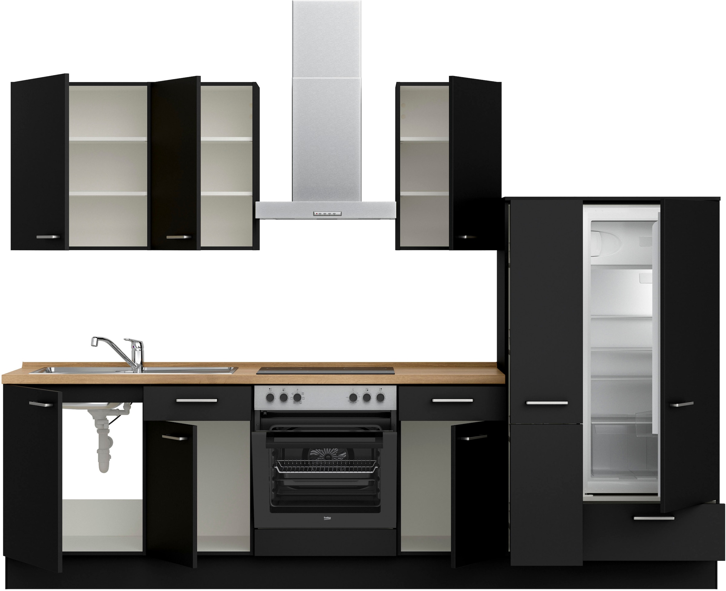 nobilia® Küchenzeile »"Touch I", NEU: individuell anpassbar mit gratis Profi-Beratung« vormontiert, Breite 300 cm, Ausrichtung wählbar, wahlw. mit E-Geräten