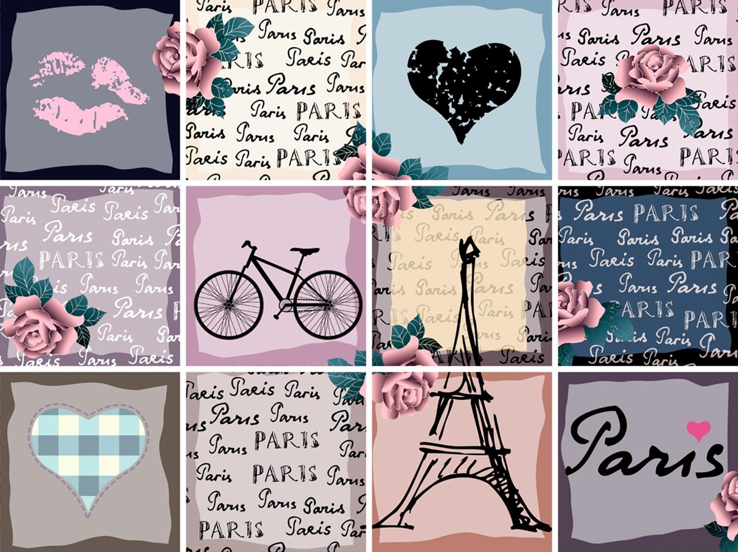 QUEENCE Fliesenaufkleber »Paris« Stickerfliesen, selbstklebend, Sticker, 12er Set lila, rosa, grau