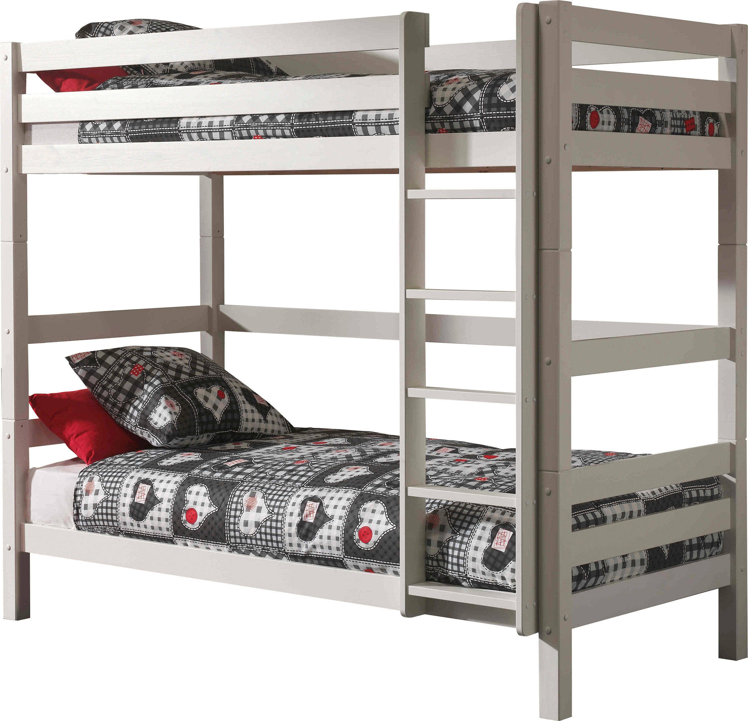 Vipack Etagenbett »Pino, inkl. Rolllattenrost, Leiter und Absturzschutz« B/H/T ca. 210x182x105cm, massiv Kiefer verschiedene Farben,  wahlweise ohne Schublade, mit 1 großen, 2 kleinen Bettschubladen