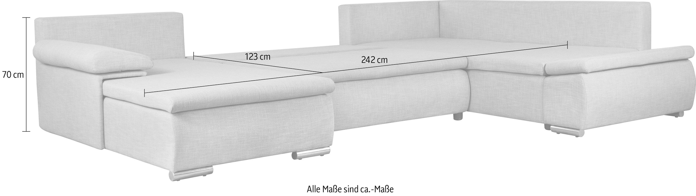 Home affaire Wohnlandschaft »Acra U-Form« mit Bettfunktion und Bettkasten, in Mattenoptik