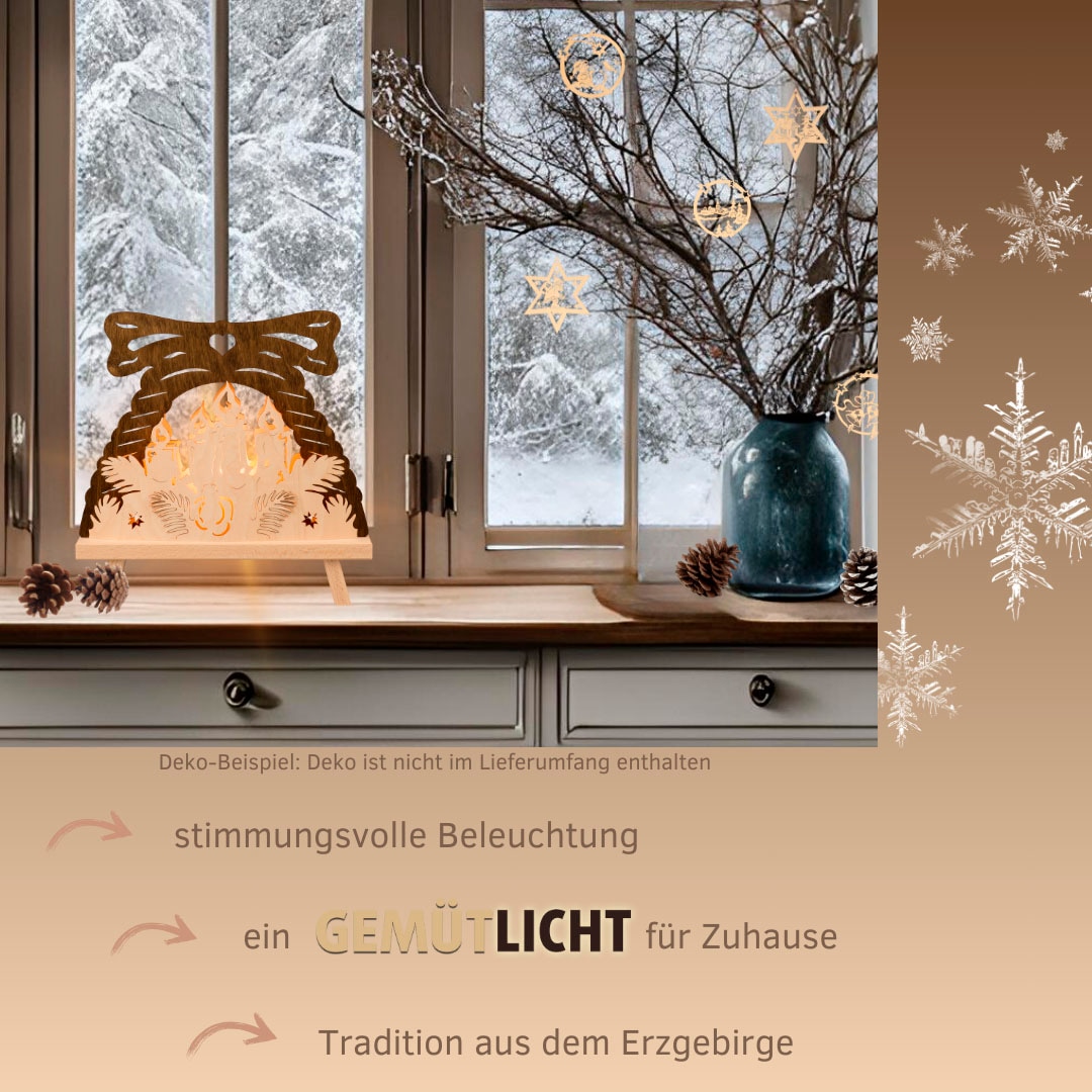 Weigla Lichterbogen »Kerzen, Dekolampe, NATUR-BRAUN,«, Erzgebirge garantiert, Weihnachtsdeko Innen, Weihnachtsbeleuchtung