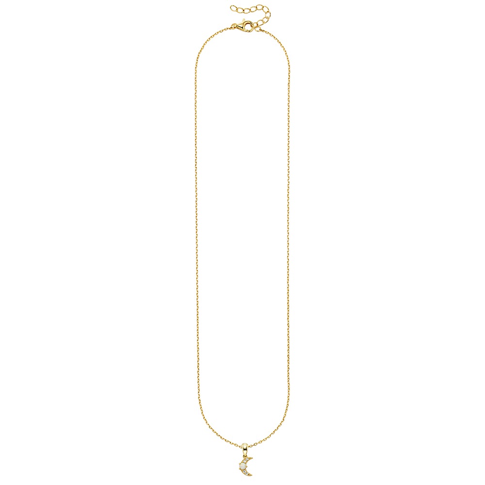Firetti Kette mit Anhänger »Schmuck, Geschenk, Kette gelbgoldfarben vergoldet mit Anhänger Mond«, mit Zirkonia (synth.), Opal (synth.)