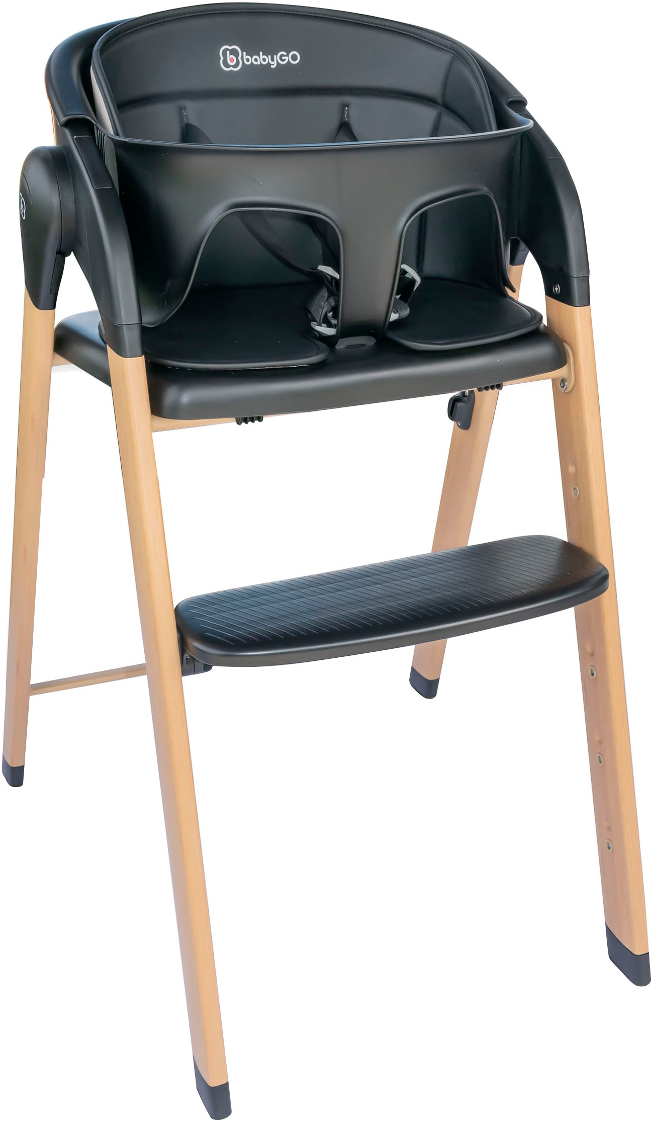 BabyGo Hochstuhl »Levels, black wood optic«, platzsparend zusammenklappbar