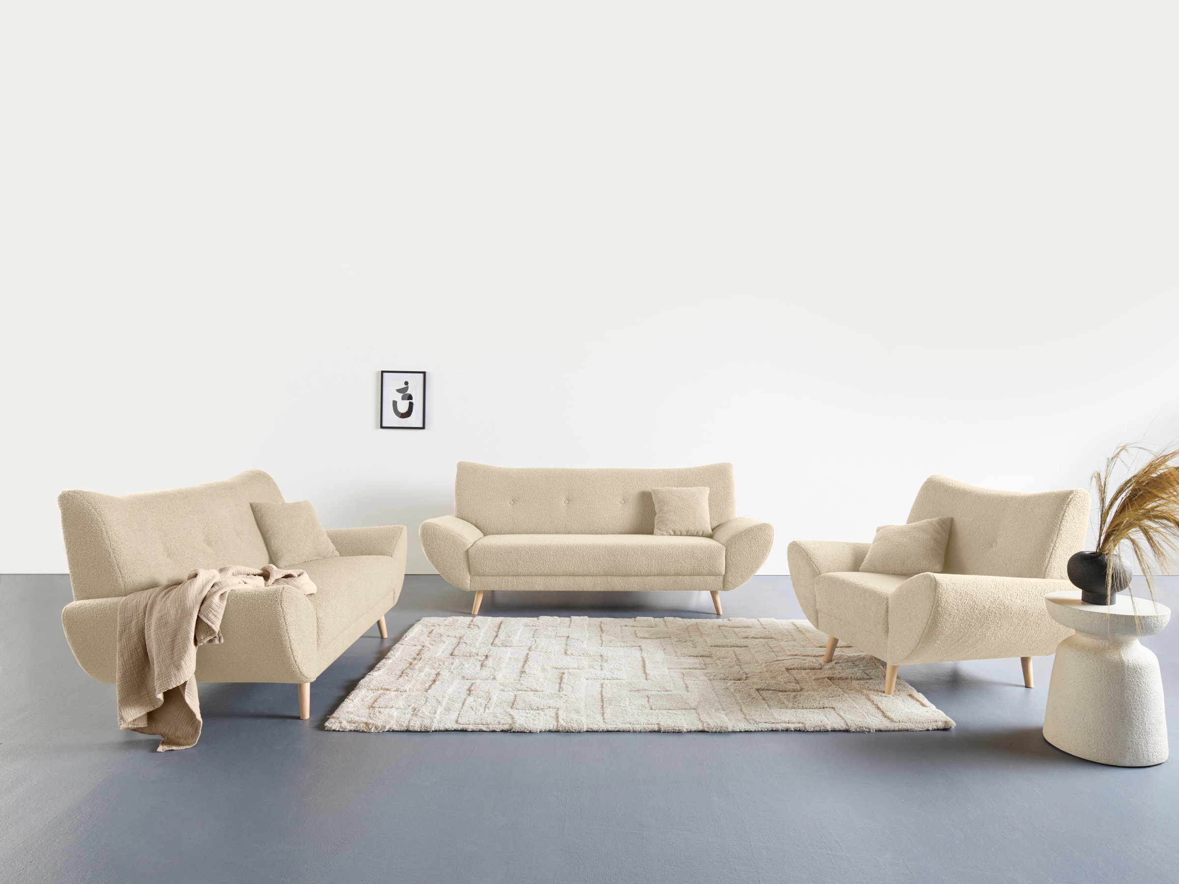 Home affaire Polstergarnitur »Basta« 3 Stk. tlg. Komfortable Wellenunterfed günstig online kaufen