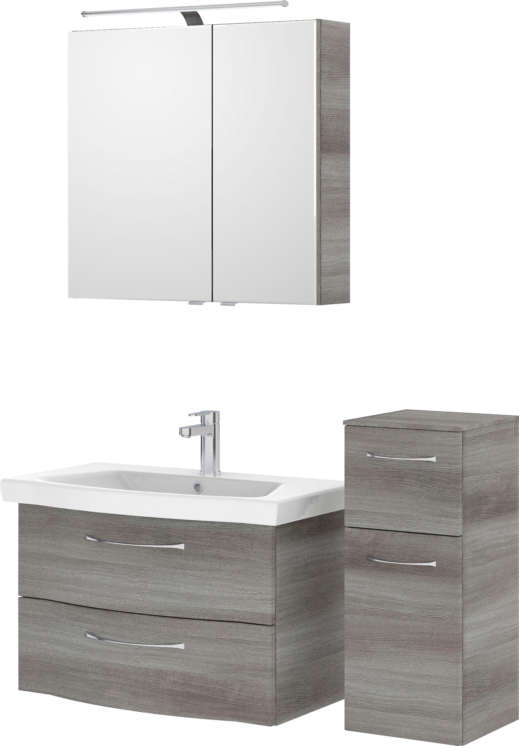 Saphir Badmöbel-Set »6005 Sprint 3-teilig, Keramik-Waschtisch mit LED-Spiegelschrank«, (4 St.), Unterschrank, inkl. Türdämpfer, 3 Türen, 3 Schubladen, Bad-Set