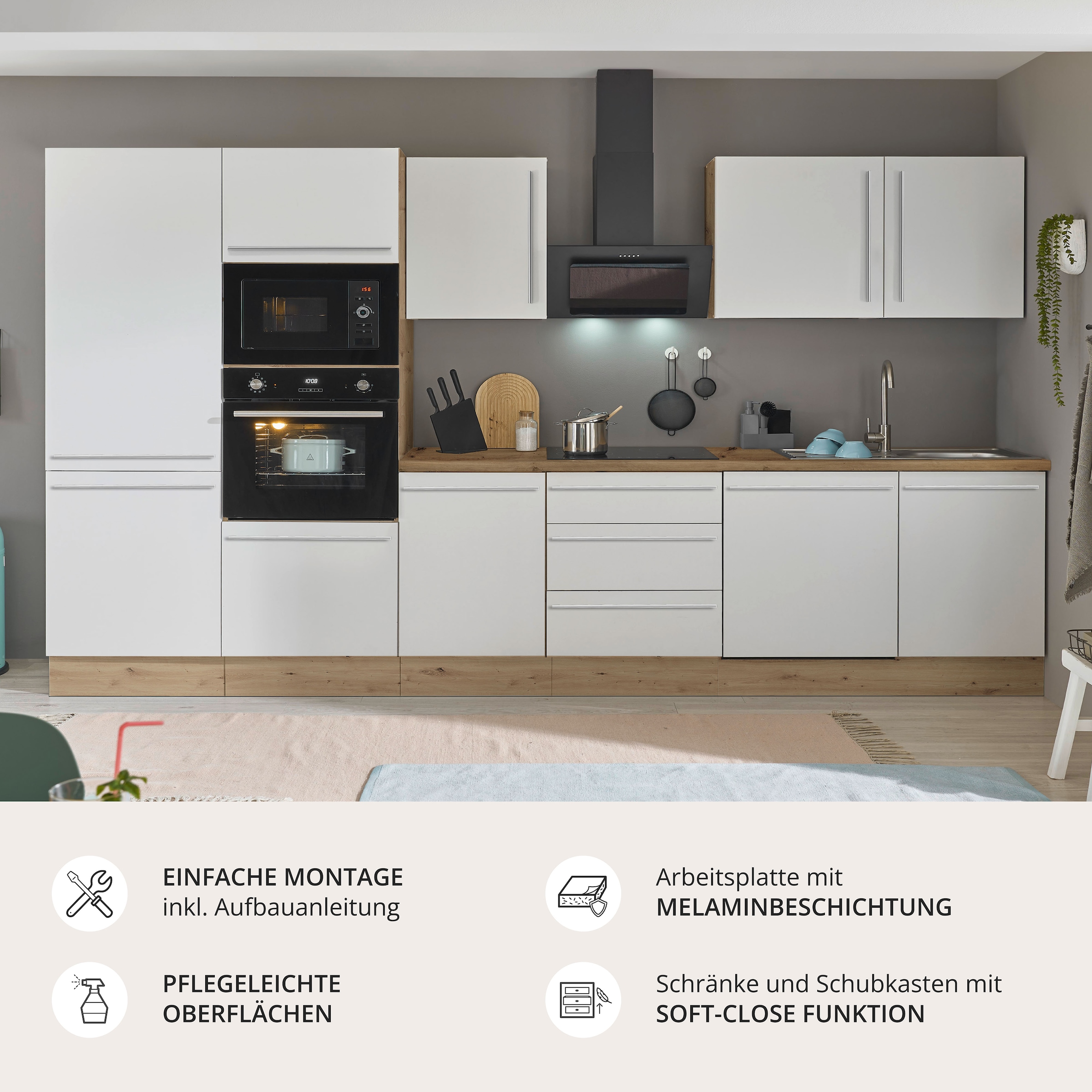 KOCHSTATION Küchenzeile »Florida« Breite 340 cm, wahlweise mit E-Geräten,Softclose für Türen/Schubkästen