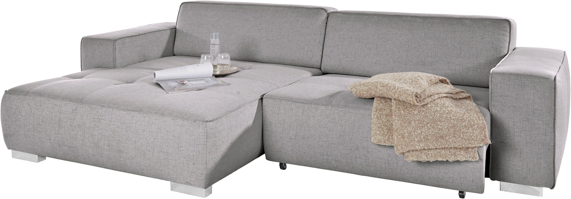 INOSIGN Ecksofa »Sapporo L-Form«, wahlweise Bettfunktion oder Sitztiefenverstellung, Federkern