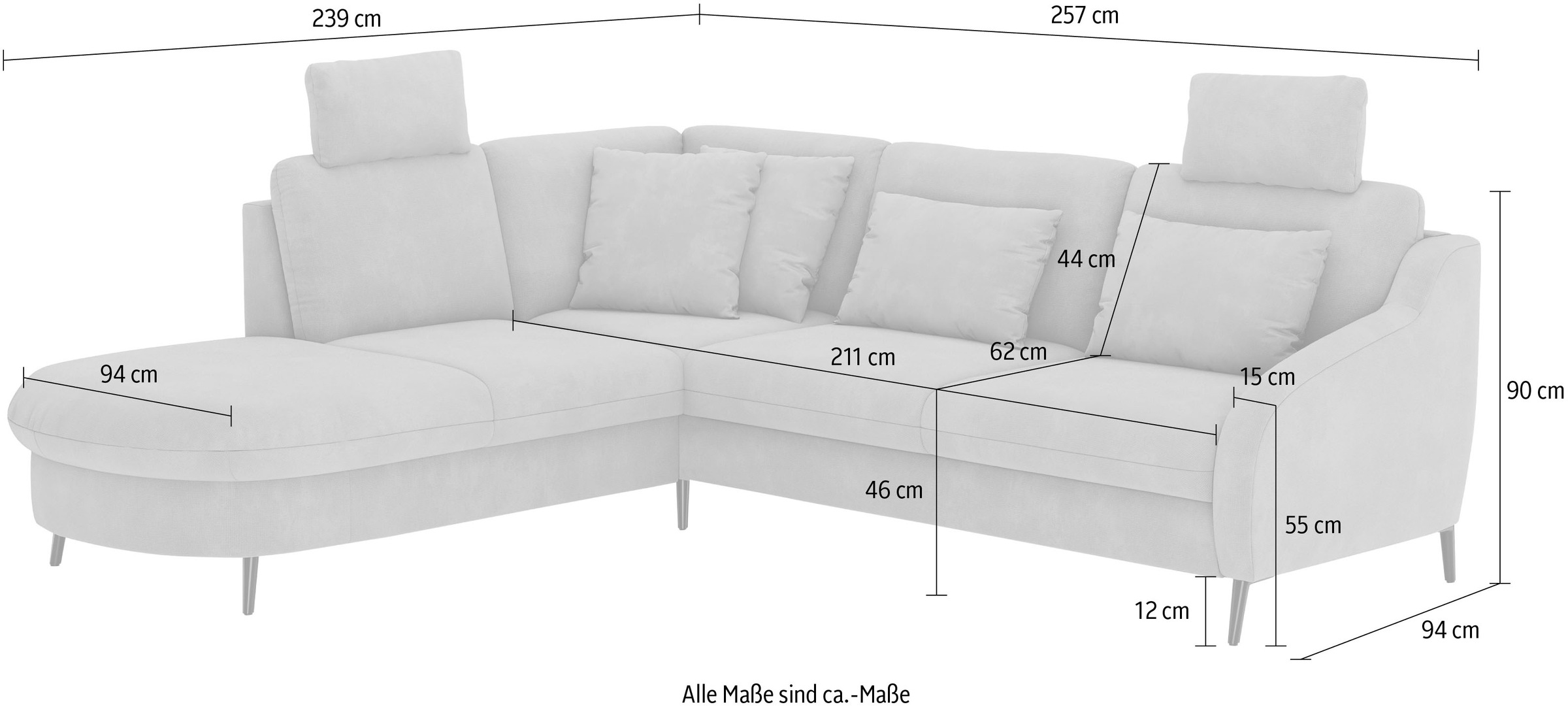 sit&more Ecksofa »Soul L-Form«, wahlweise mit Bettfunktion und Bettkasten oder Schubkasten