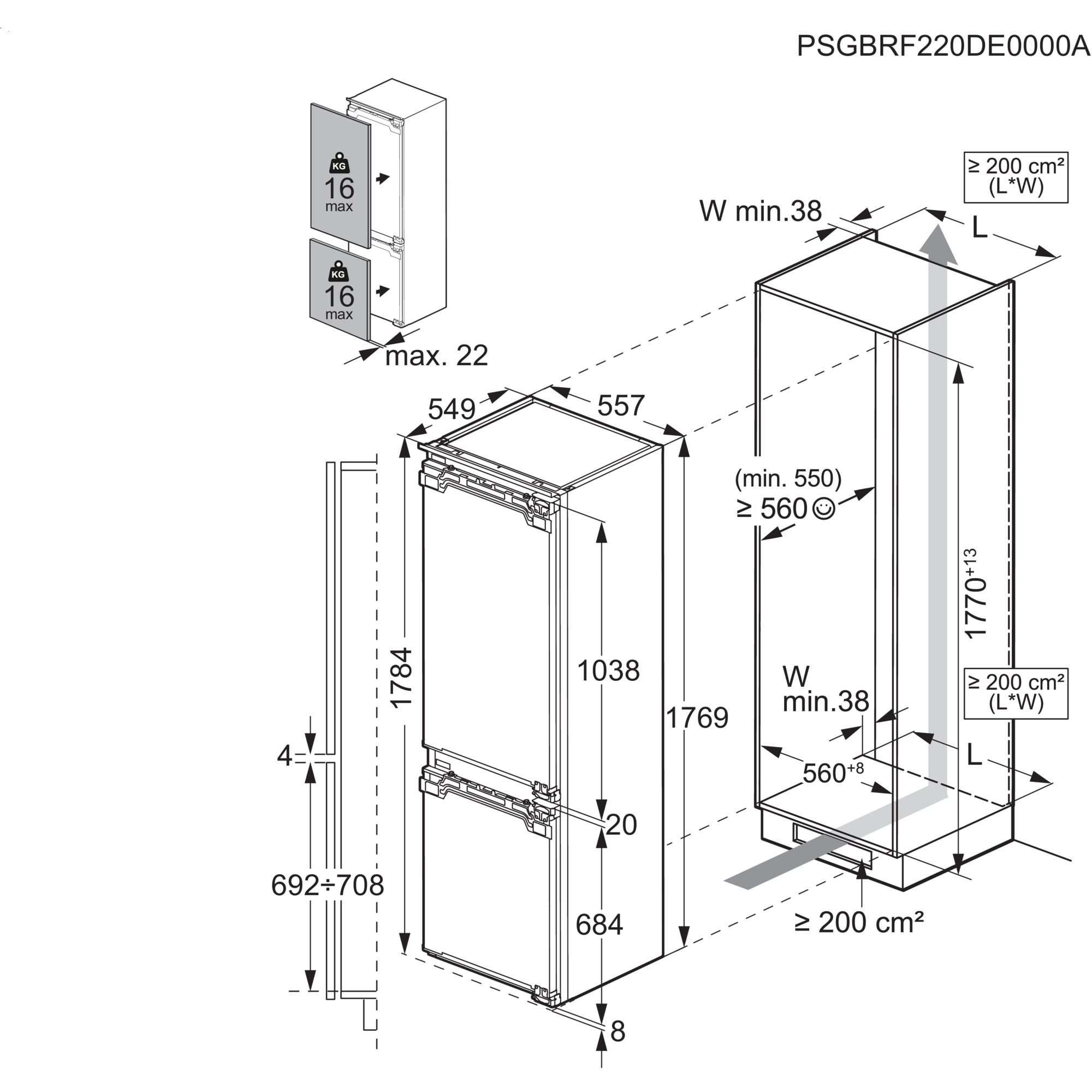 AEG Einbaukühlgefrierkombination 5000 »TSC5S183DF« 176,9 cm hoch 55,7 cm breit LowFrost: Erheblich weniger Eisbildung