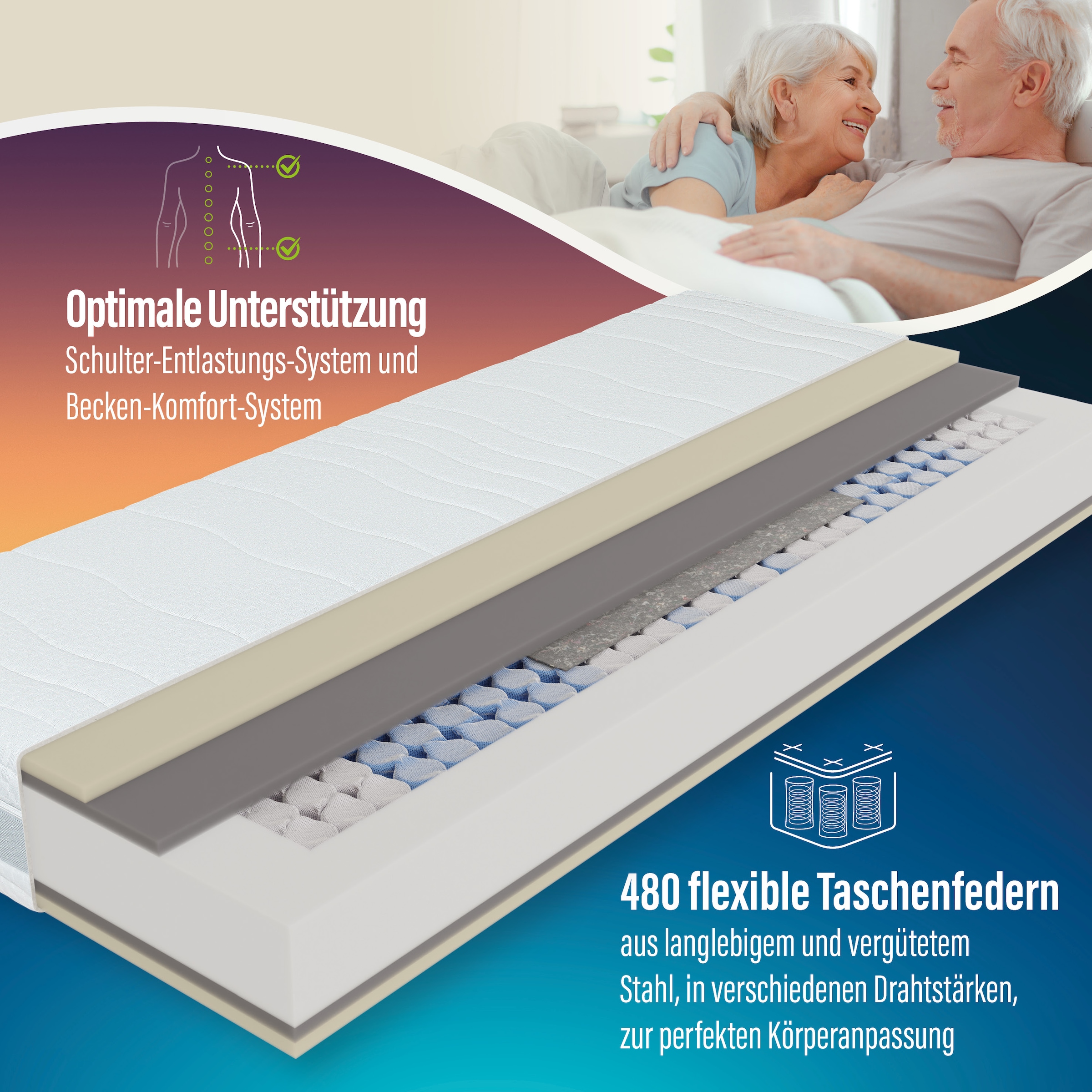 Beco Taschenfederkernmatratze »Feel Like Latex TWIN, Matratze 90x200 cm, 140x200 cm und mehr« 22 cm hoch 500 Federn 1 Stk. tlg. Premium-Hybridmatratze für besten Schlafkomfort, atmungsaktiv