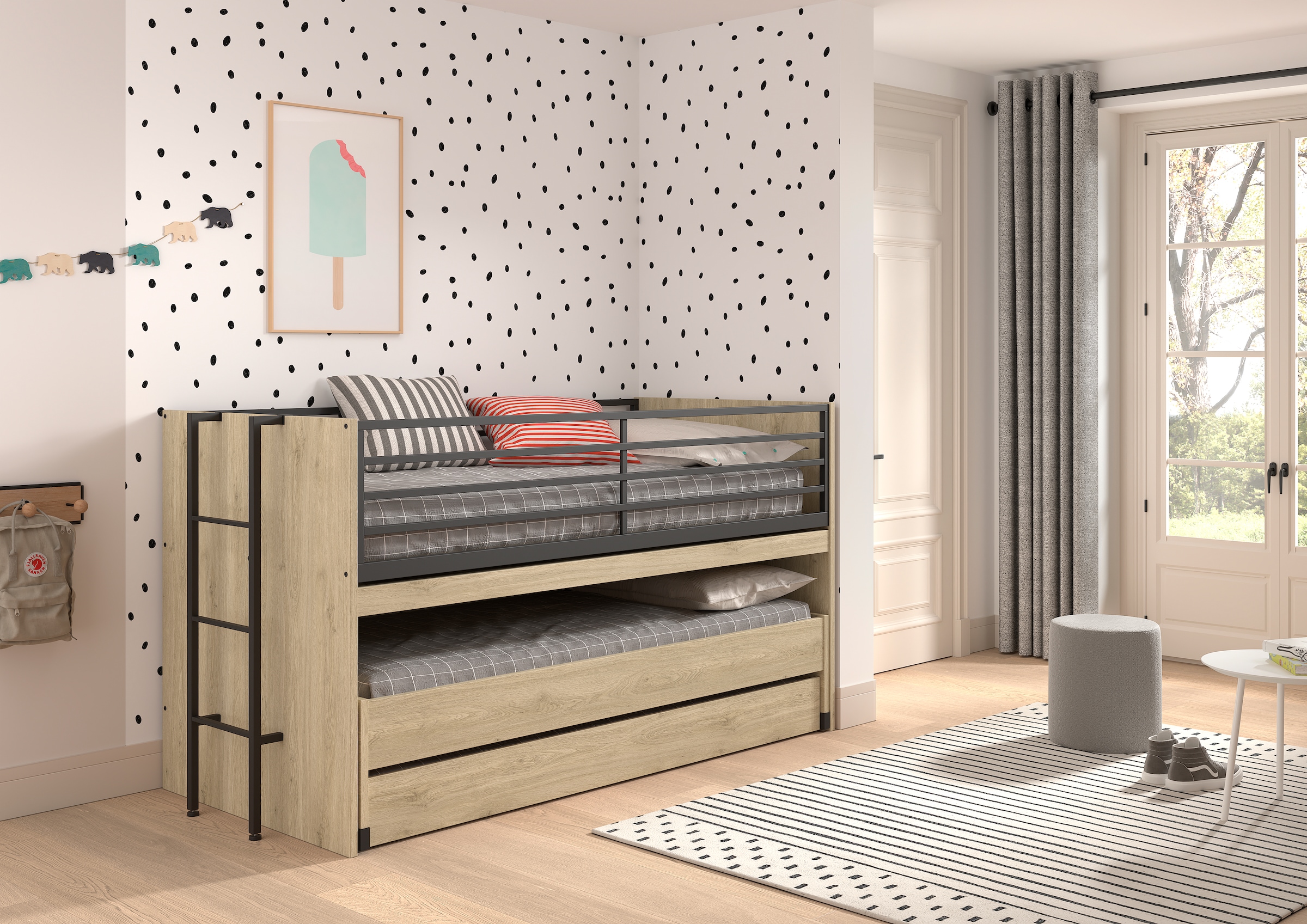 Home affaire Etagenbett, (Made in Europe), für kleine Räume, 2 Liegefl., Bettschublade, inkl. Schreibtisch, Dekor