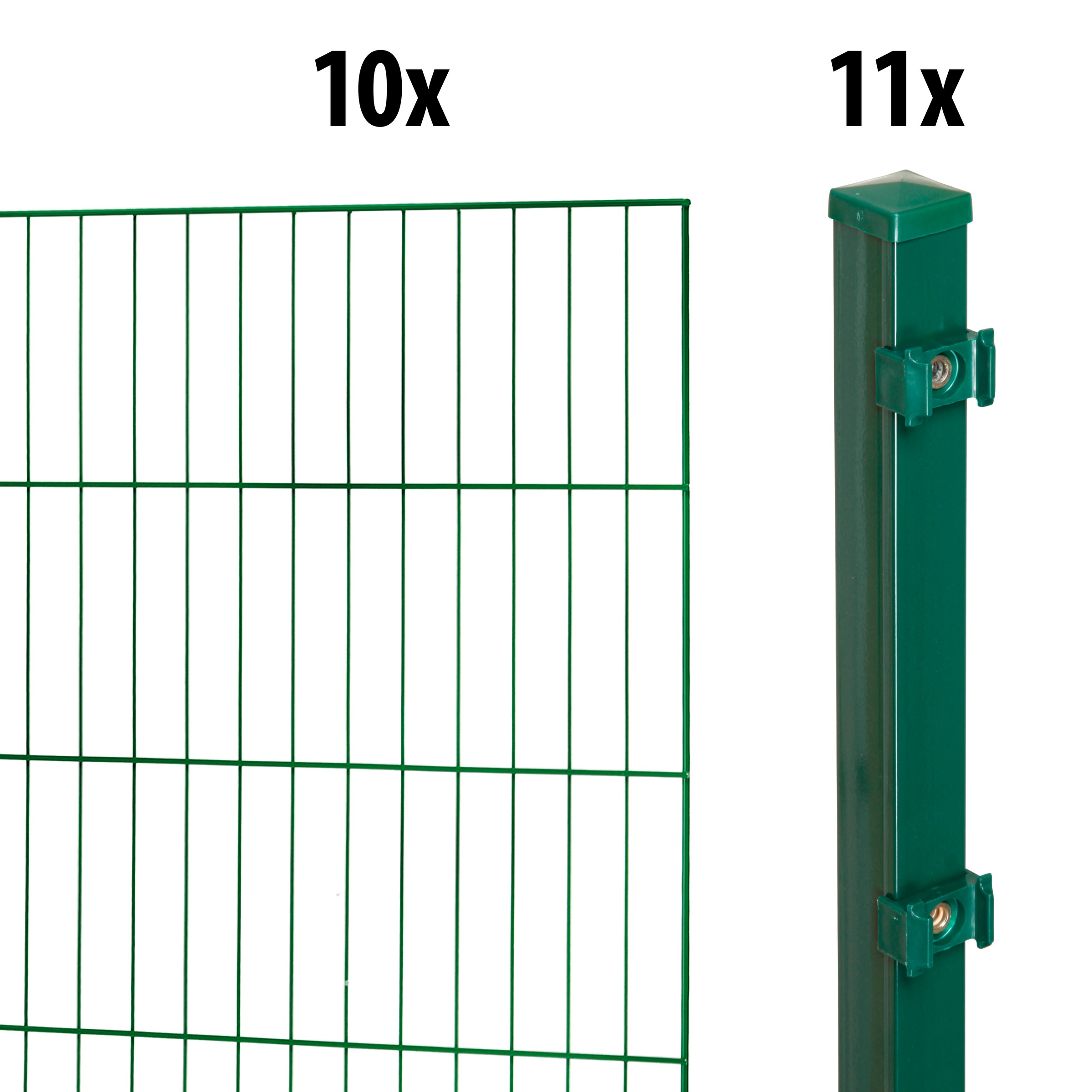 GARDEN 'N' MORE Einstabmattenzaun »Standard«, 10 Elemente für 20 m, LxH: 200 x 150 cm, mit 11 Pfosten