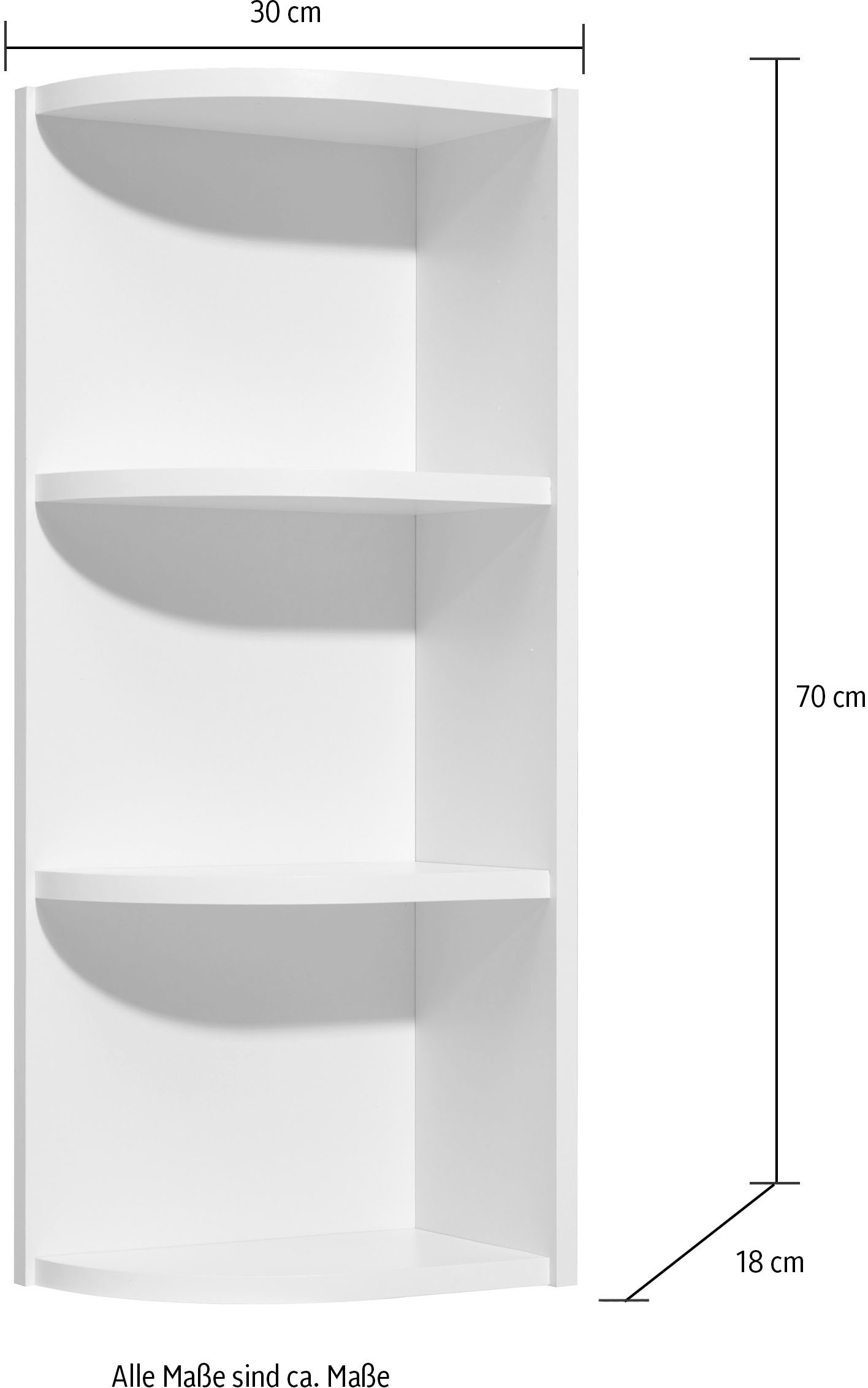 Saphir Eckregal »Quickset 335 Abschlussecke für Hängeschrank, 30,7 cm breit«, 70 cm hoch, 2 feste Böden, Regal in Weiß, Badezimmerhängeregal