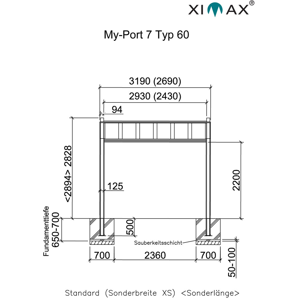 Ximax Einzelcarport »My-Port 7 Typ 2759 Typ 60 Standard-schwarz/silber«, Aluminium, 209 cm, schwarz-silber