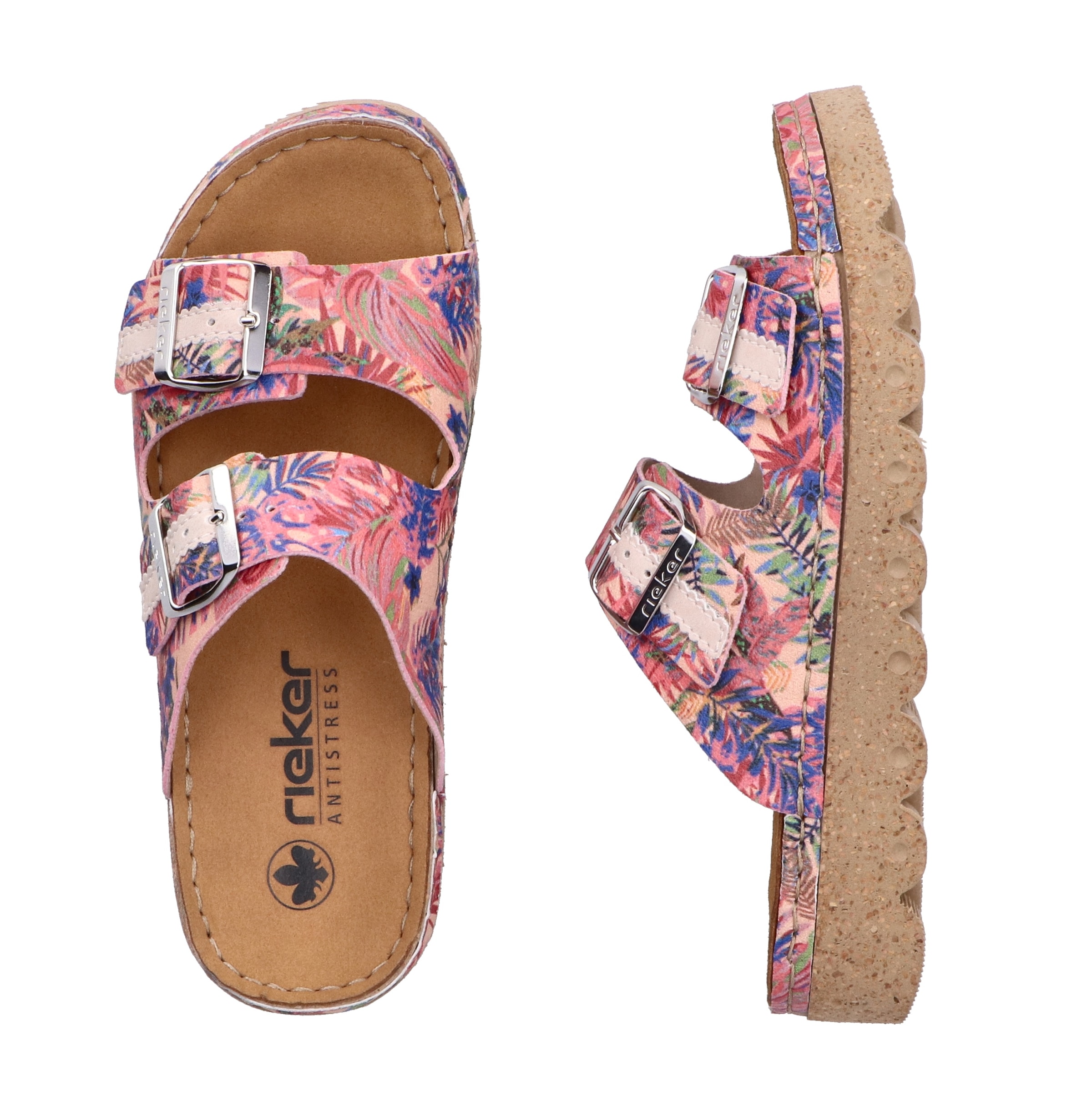 Rieker Pantolette, Sommerschuh, Schlappen, Hausschuh mit verstellbaren Schnallen