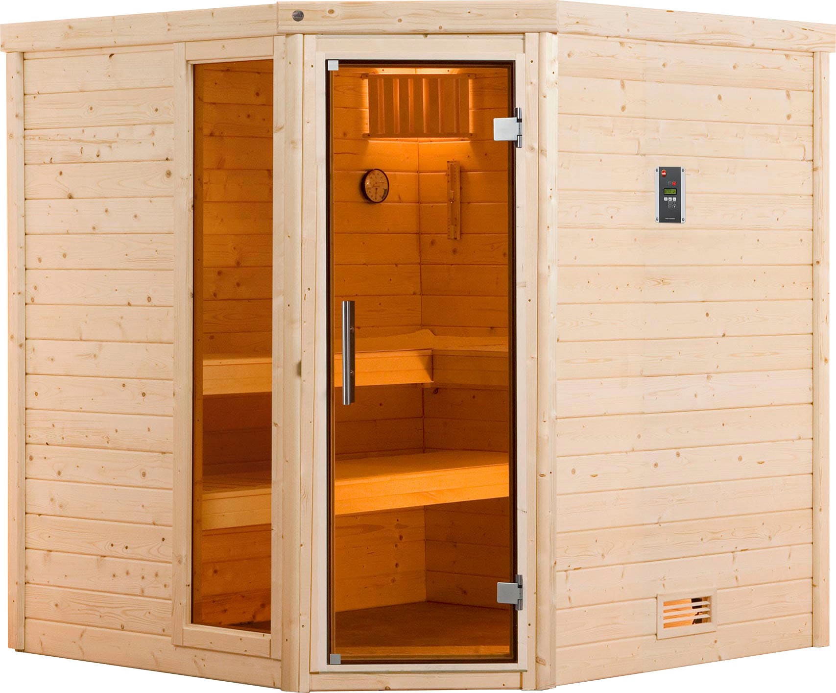 Sauna „Turku“, (Set), 7,5 kW-Ofen mit digitaler Steuerung natur