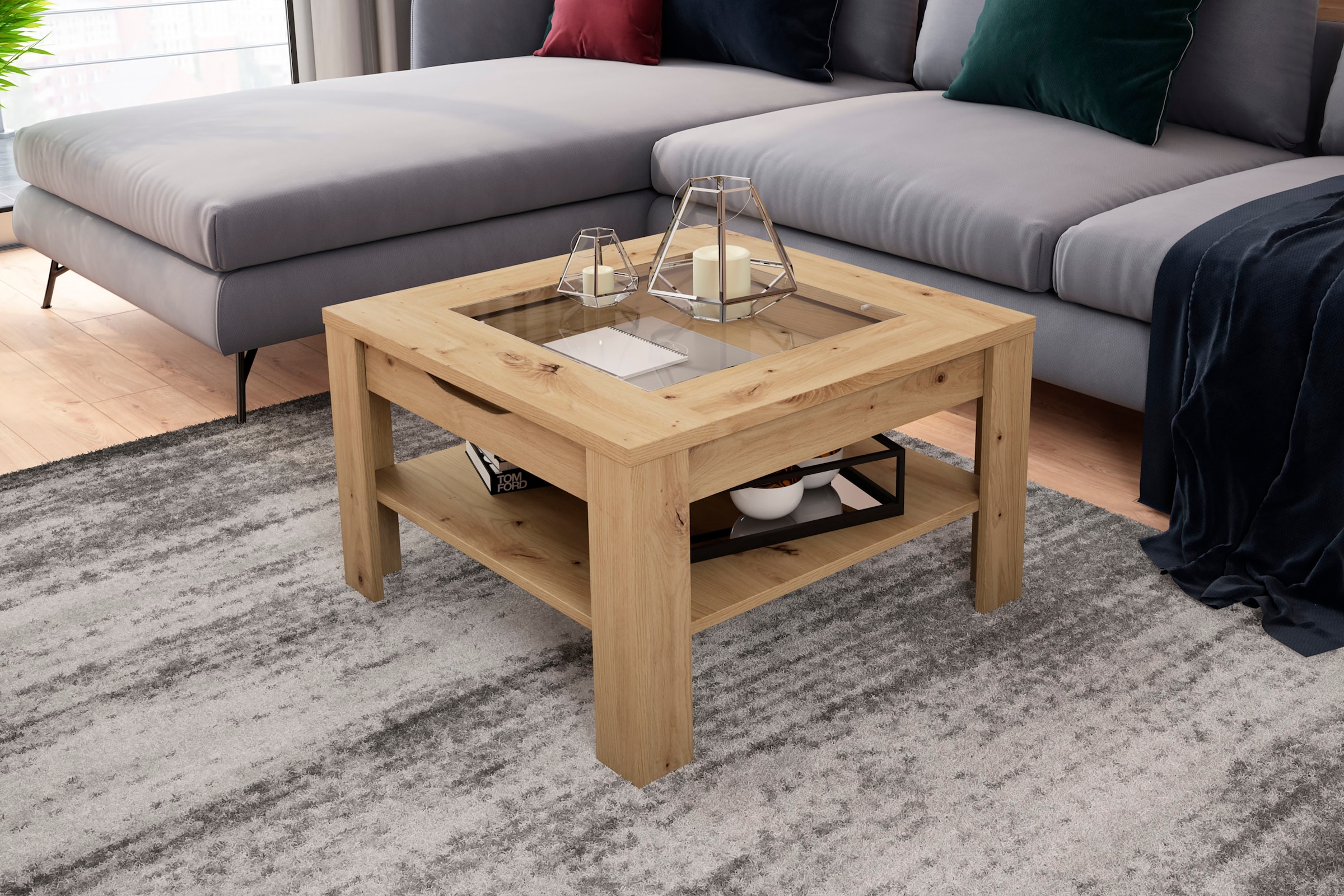 byLIVING Couchtisch »RALPH« Artisan Eiche, Old Wood oder weiß, 1 Schubkasten, Glaseinlageplatte