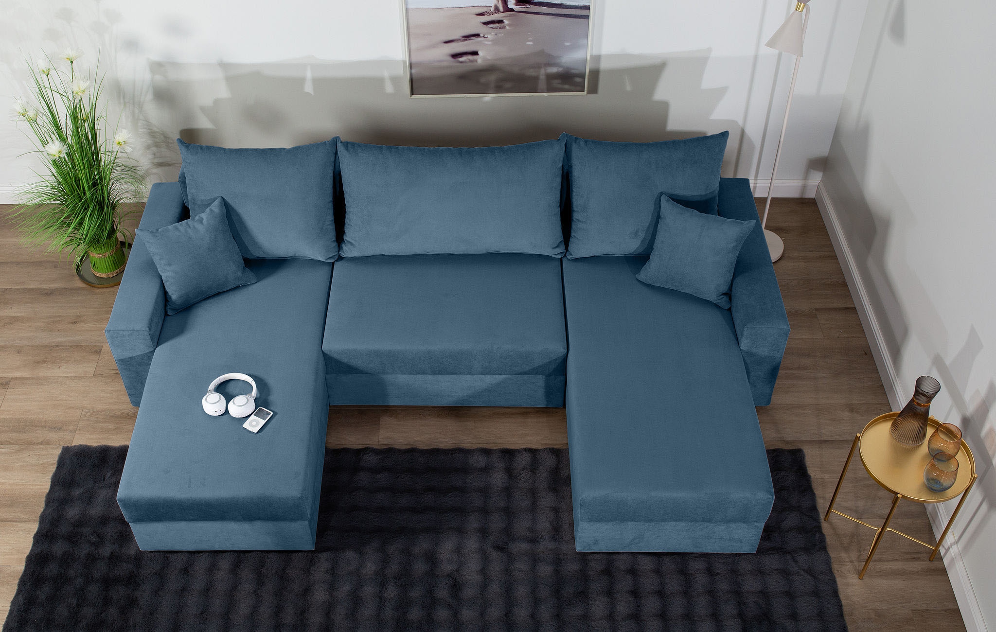 COLLECTION AB Wohnlandschaft »Pico U-Form, Breite 252, mit Schlaffunktion, Bettkasten & Zierkissen«, Liegefläche 117x220 cm