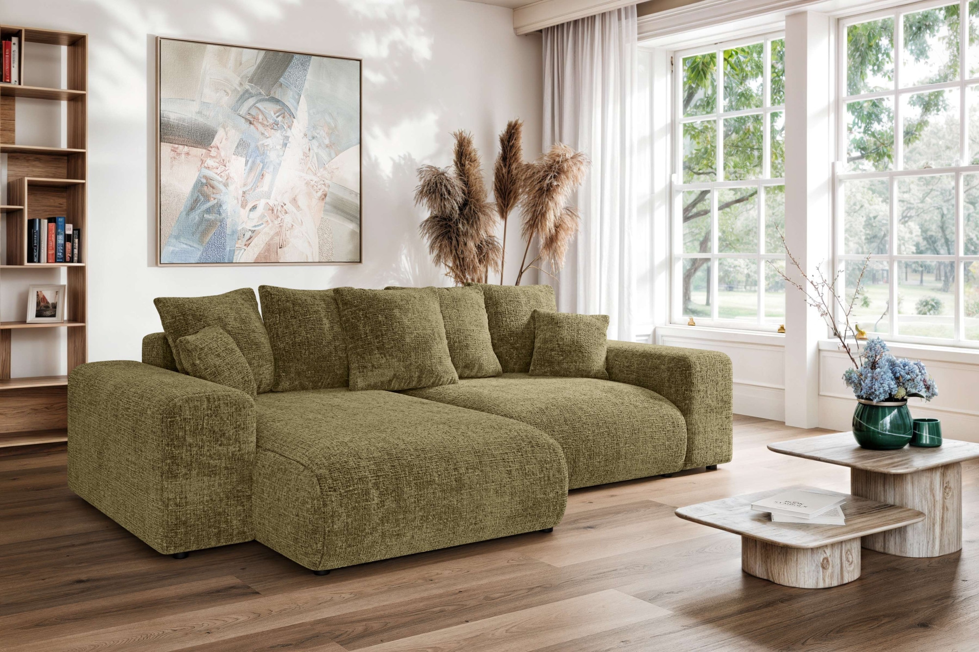 Home affaire Ecksofa »LAKESIDE mit Bettfunktion und Bettkasten, B/T/H 257/166/84 cm«, L-Form, Recamiere beidseitig montierbar, mit Wellenunterfederung