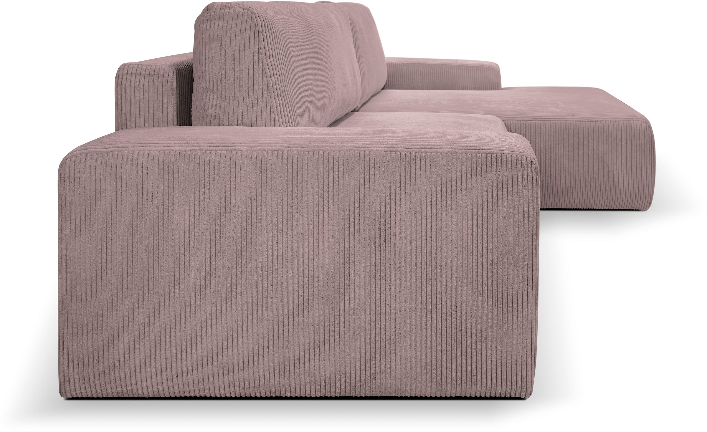 WERK2 Ecksofa »Rotterdam-L, kuschelweicher Cord oder Breitcord, L-Form, Breite 267 cm«, Design Ecksofa mit Schlaffunktion & Bettkasten, Cord, Rose