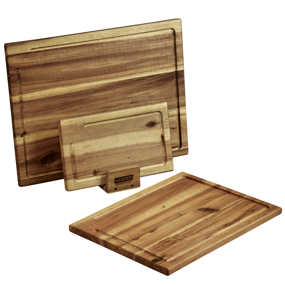 KESPER® Schneidebrett »3er Set Schneidebrett inkl. Ständer«, (Set, 4 St.), aus FSC-zertifiziertem Akazienholz