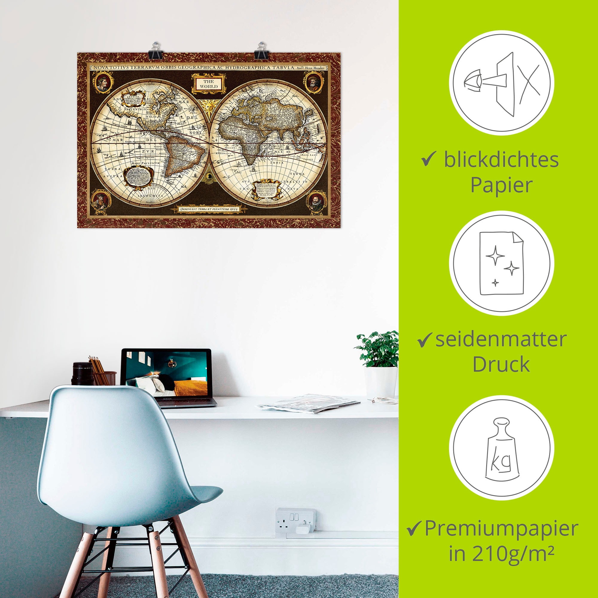 Artland Wandbild »Weltkarte«, Landkarten, (1 St.), als Alubild, Outdoorbild, Leinwandbild, Poster, Wandaufkleber