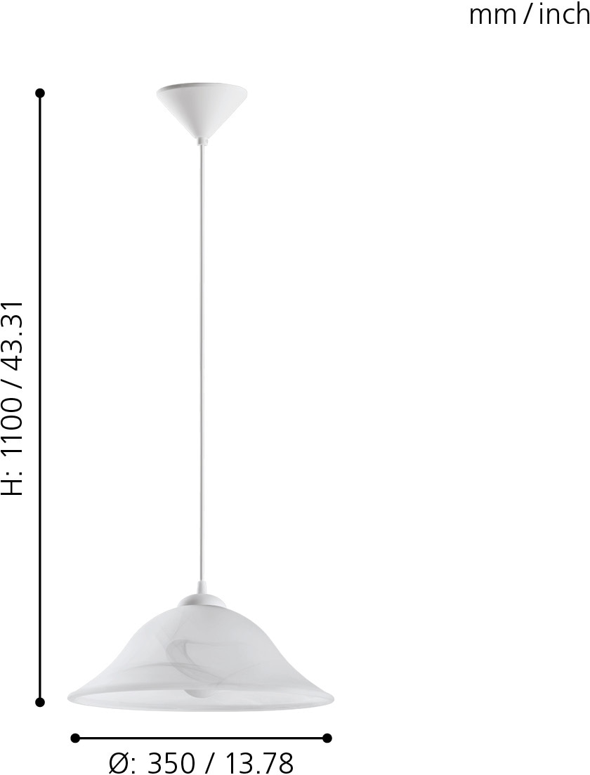 EGLO Pendelleuchte »ALBANY«, 1 flammig, Leuchtmittel E27 | ohne Leuchtmittel, weiß / Ø35 x H110 cm / exk. 1 x E27 (je max. 60W) / Esstisch / Küche