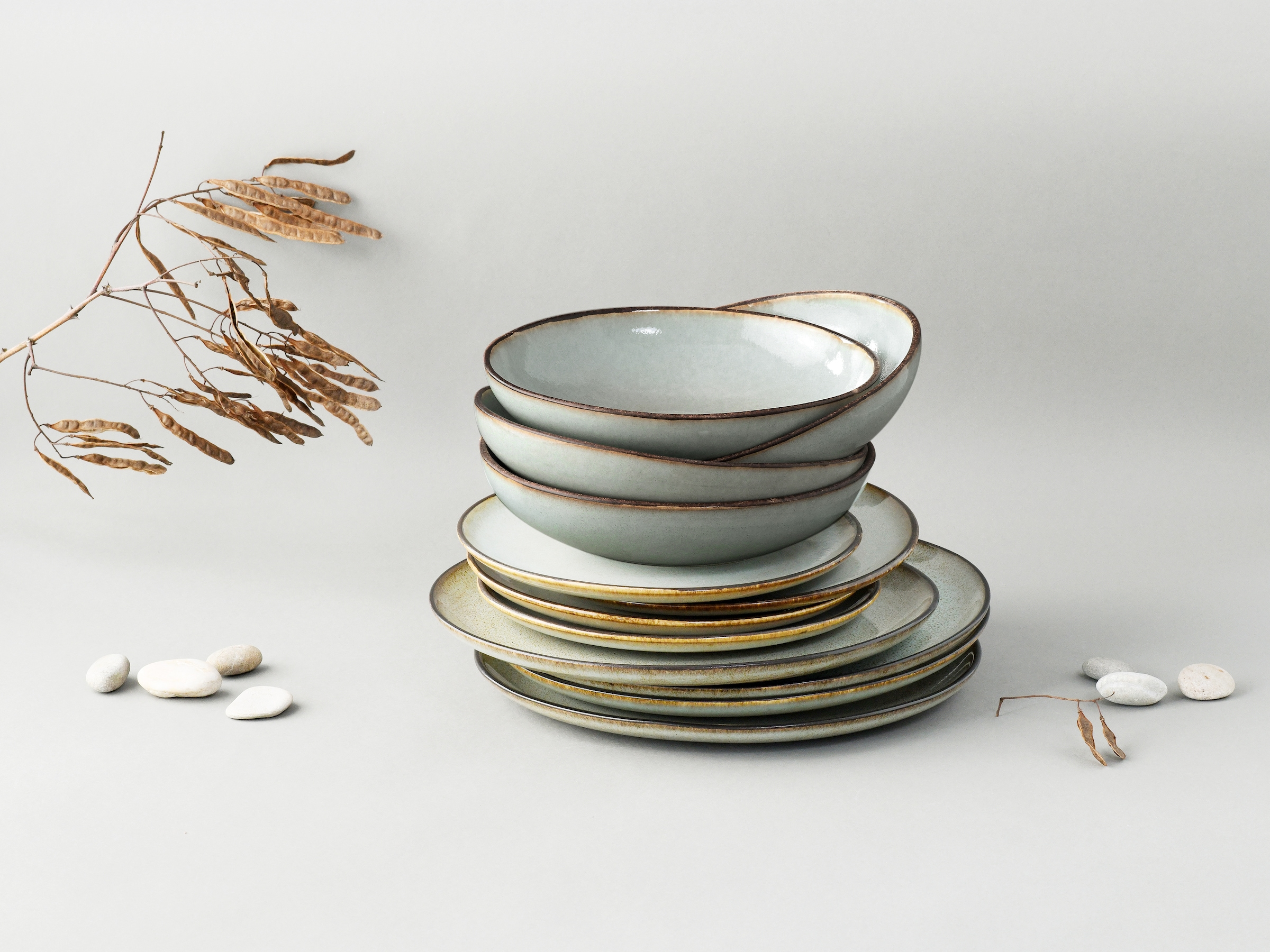 CreaTable Tafelservice »Geschirr-Set Stone Town« Service, organische Form, Handmade Charakter, 12 Teile, für 4 Personen