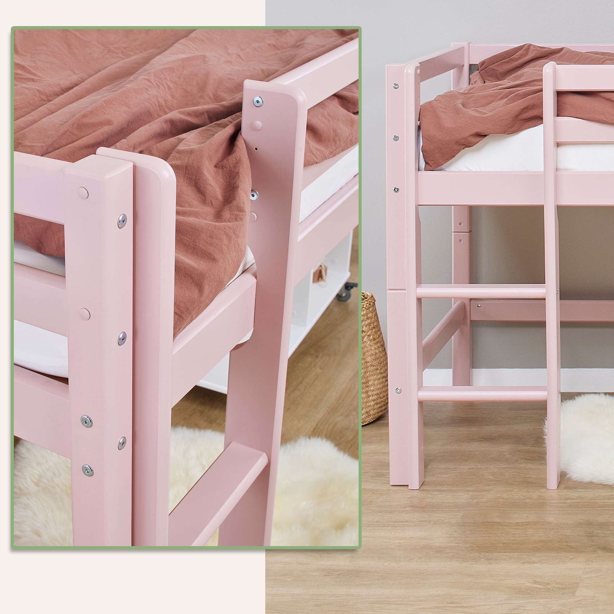 Hoppekids Spielbett »ECO Dream MY COLOR, Kinderbett, Hochbett, 90x200 Massivholz«, mit drei Seiten und Rausfallschutz, umbaubar in Einzelbett