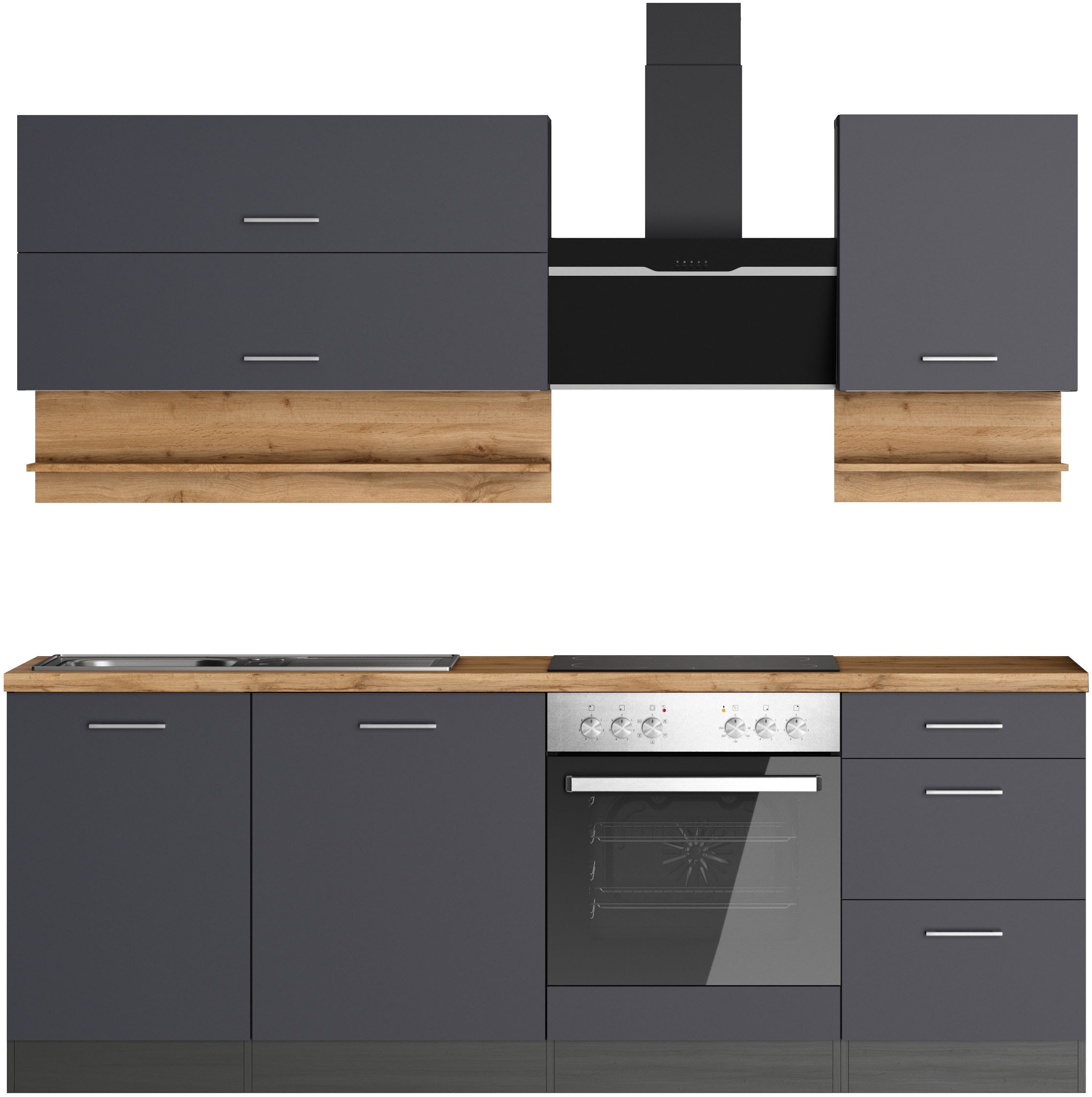 KOCHSTATION Küchenzeile »KS-Milan«, 220 cm breit, robuste Metallauszüge, vi günstig online kaufen