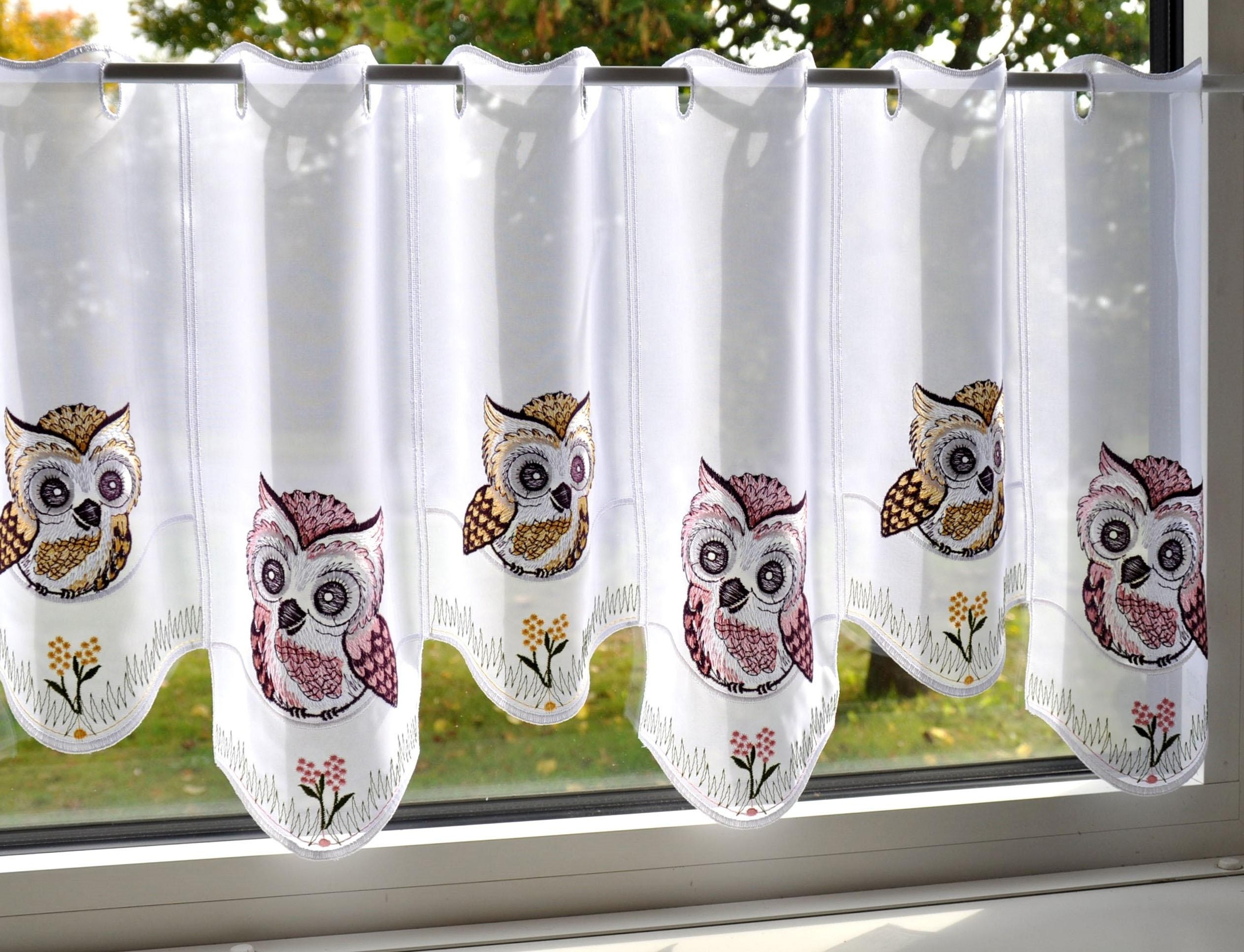 Stickereien Plauen Gardine »Eulen in Rosa-braun« Stangendurchzug 1 Stk. tlg günstig online kaufen