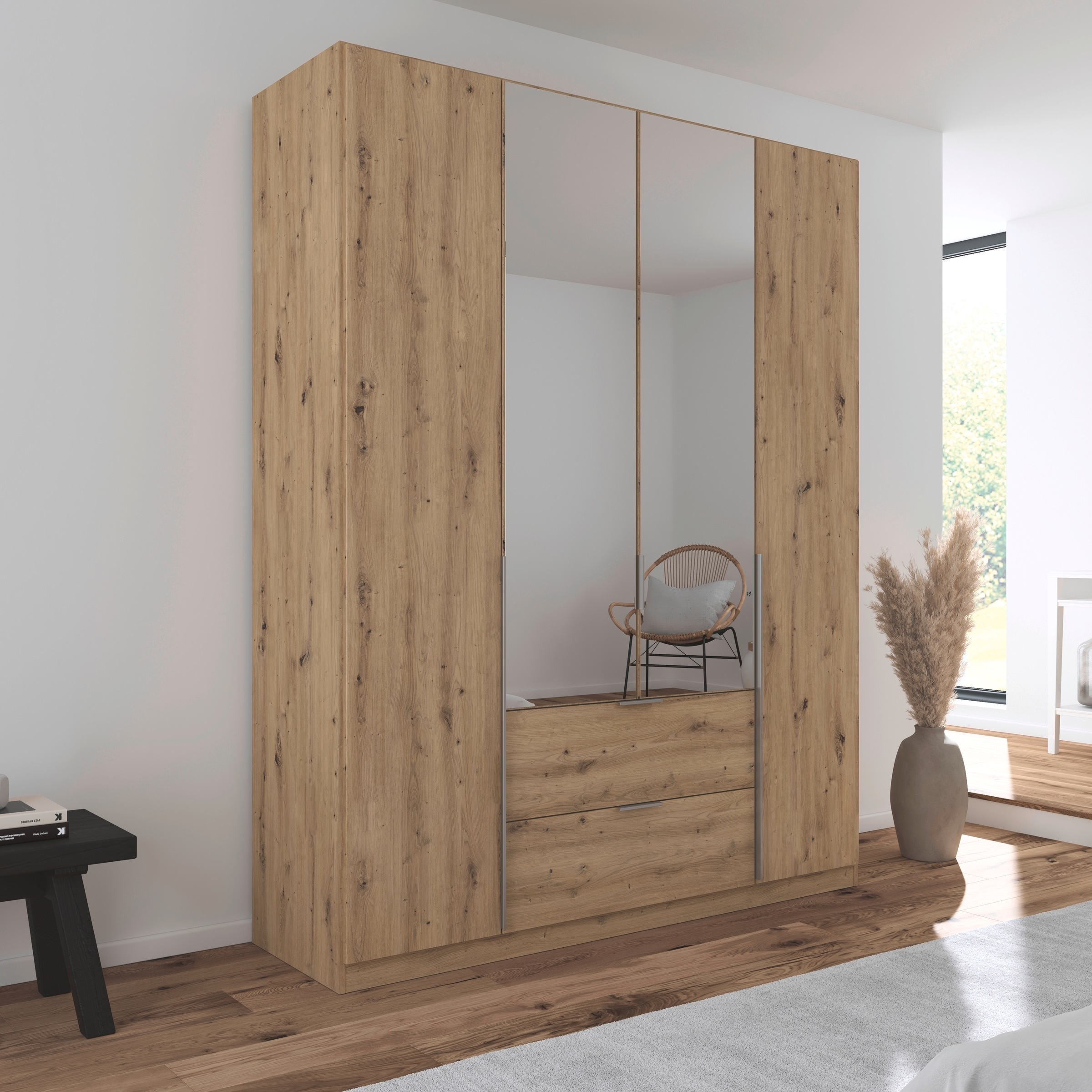rauch Drehtürenschrank »Kleiderschrank Schrank Garderobe AGORDO mit Dekor- oder Hochglanzfront«, (in zwei Griff-Farben mit Dekor- oder Hochglanzfront), mit Außenschubkästen, in 6 Breiten und 2 Höhen MADE IN GERMANY