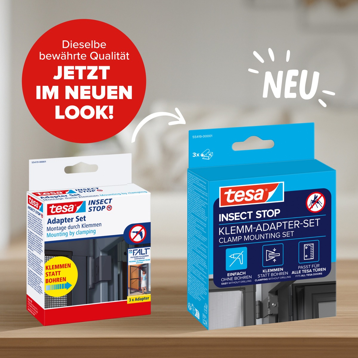 tesa Insektenschutz-Tür »Klemm-Adapter-Set - Tür-Klemme, Montage KIT« Packung, Adapter für FALT Fenster-türen, 3 Stk. tlg. INSECT STOP einfache Montage, ohne Bohren oder Schrauben
