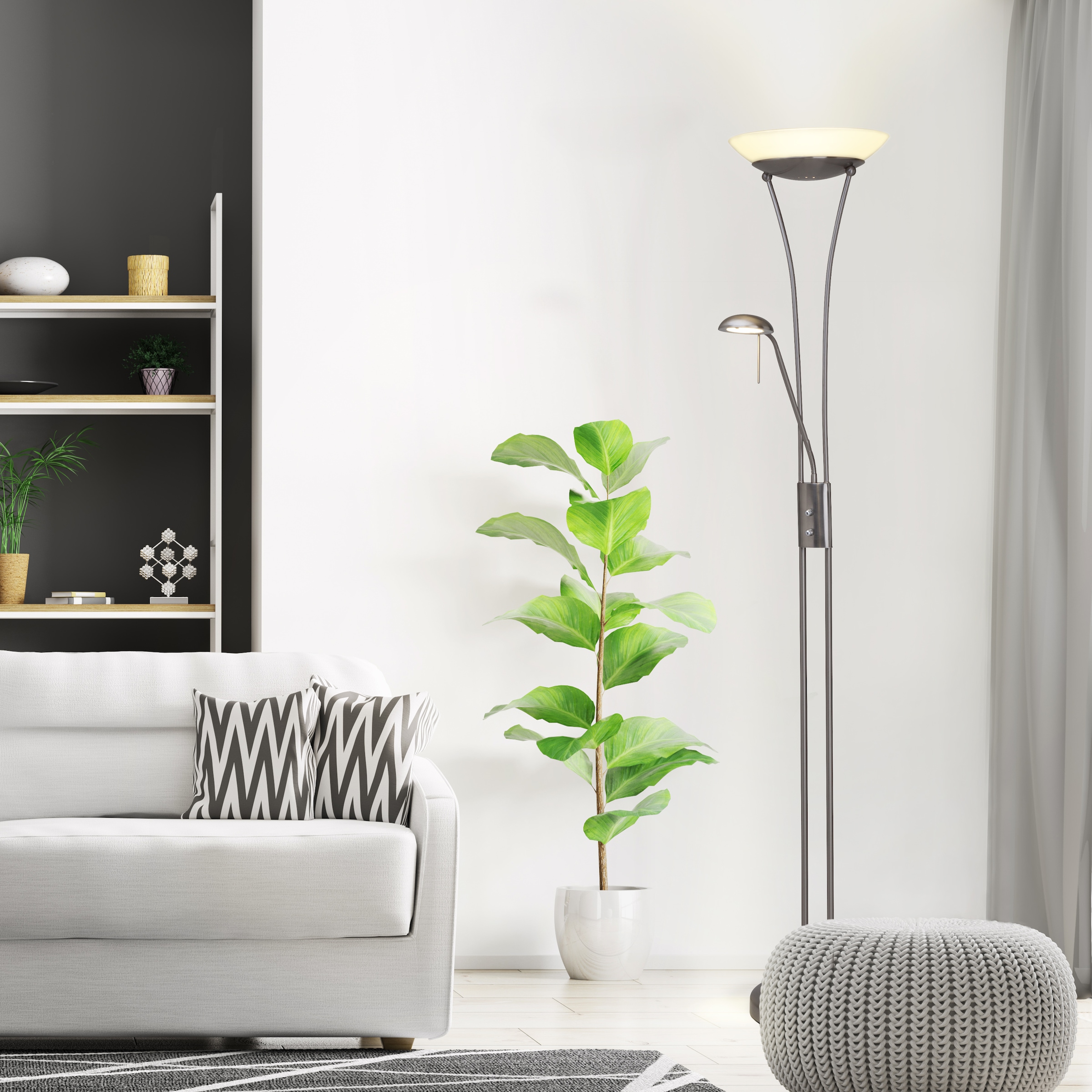 Brilliant LED Deckenfluter »Finn« LED-Modul Lesearm, H 179 cm, dimmbar, 2500 lm, warmweiß, Metall/Glas, eisen/weiß