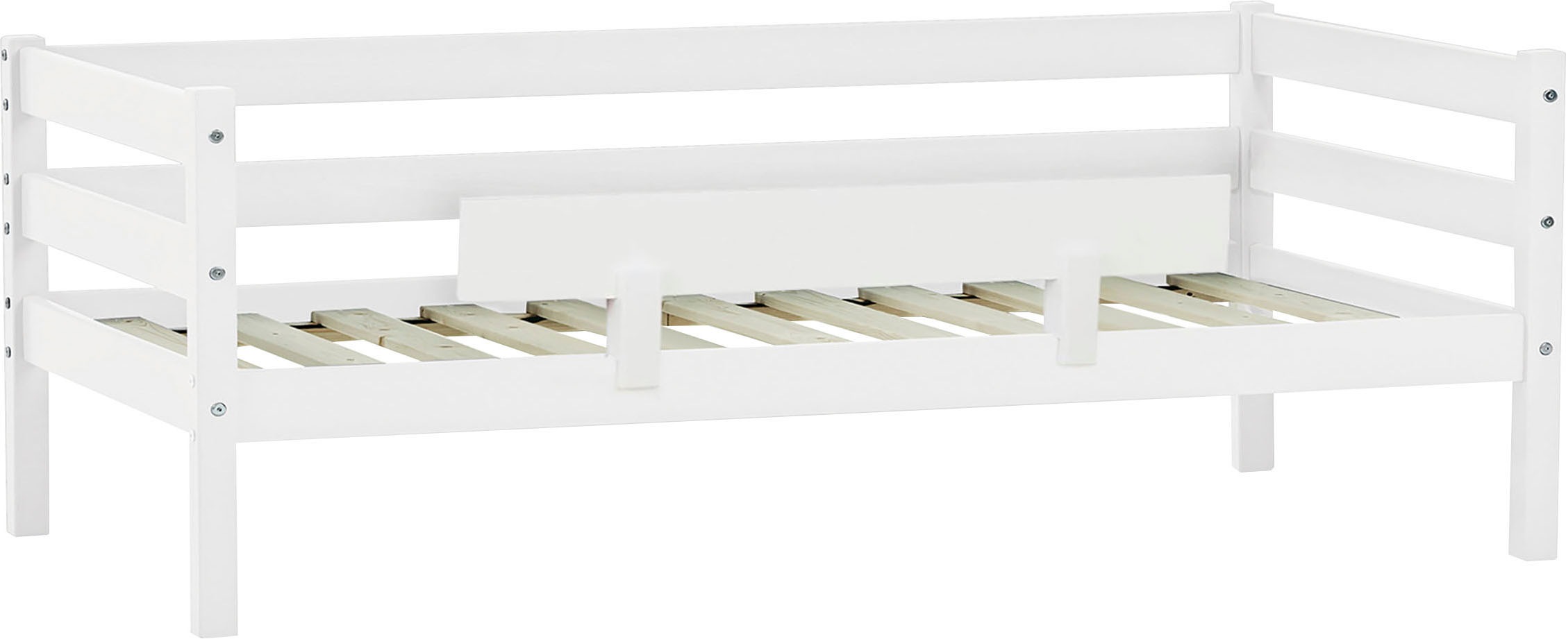 Einzelbett „ECO Comfort“, (Set), mit Rollrost in 8 Farben, wahlweise mit Matratze und Absturzsicherung, weiß ohne Matratze, mit Rausfallschutz