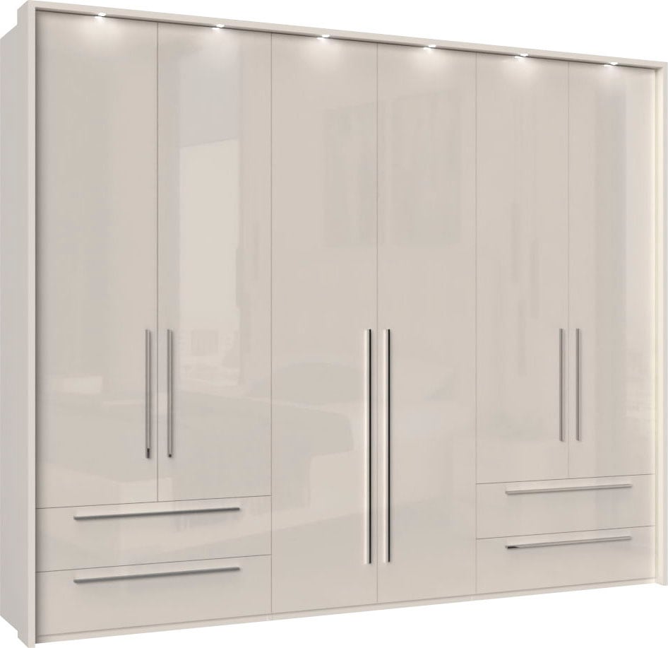 Places of Style Kleiderschrank »Piano Schlafzimmerschrank Premium Qualität mit LED«, beige, UV lackiert, hochglänzend, in 2 Breiten mit 4 Schubladen