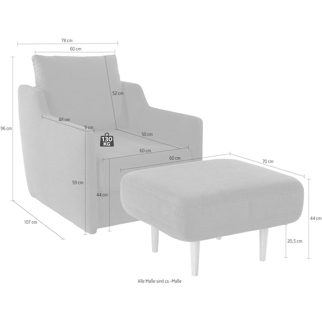 INOSIGN Sessel »Tiny Alpha Sessel«, Sessel mit integriertem Hocker, der bei Bedarf extra gestellt werden kann